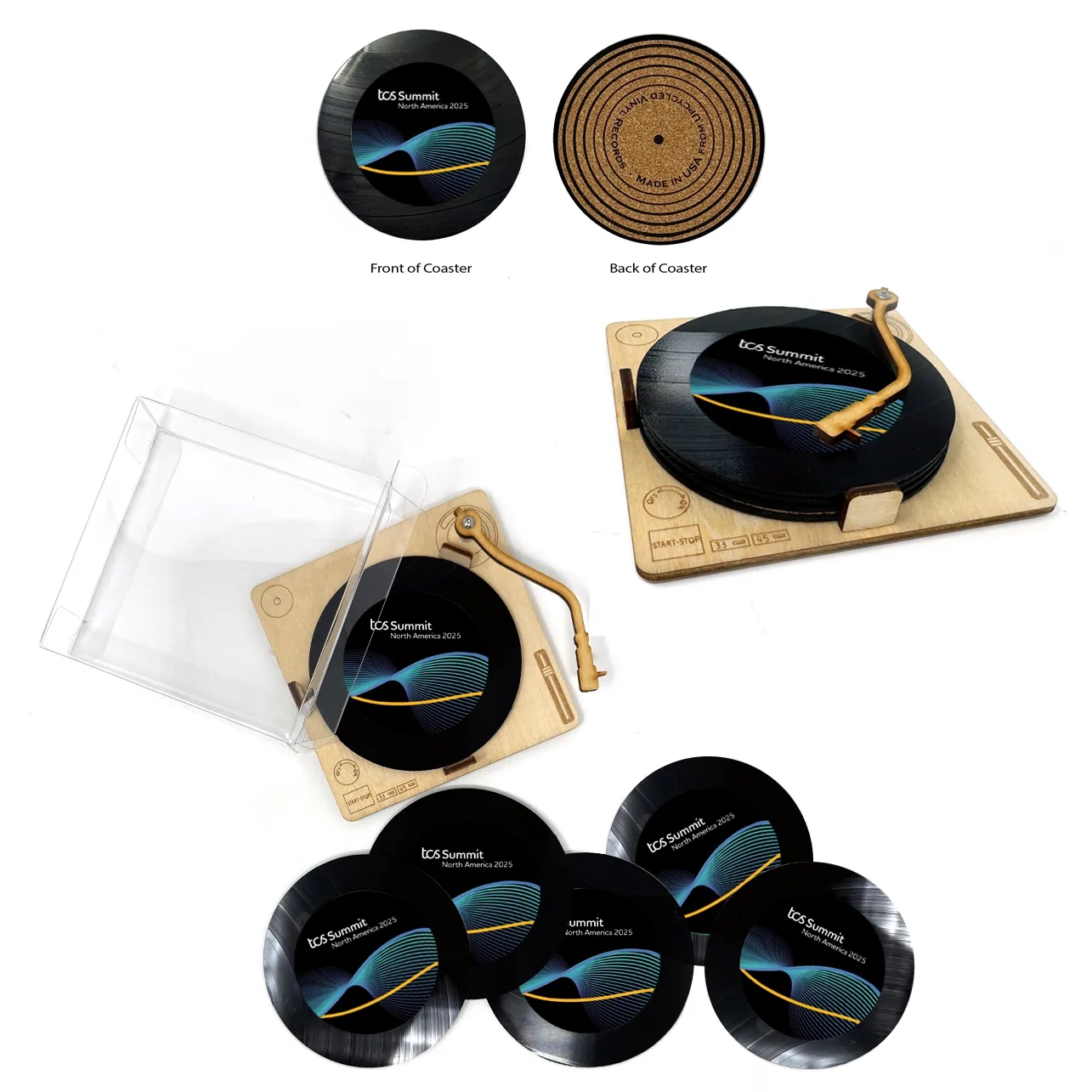 Upcycled Record Coaster (Cork Back) - Set of 6 - Turntable