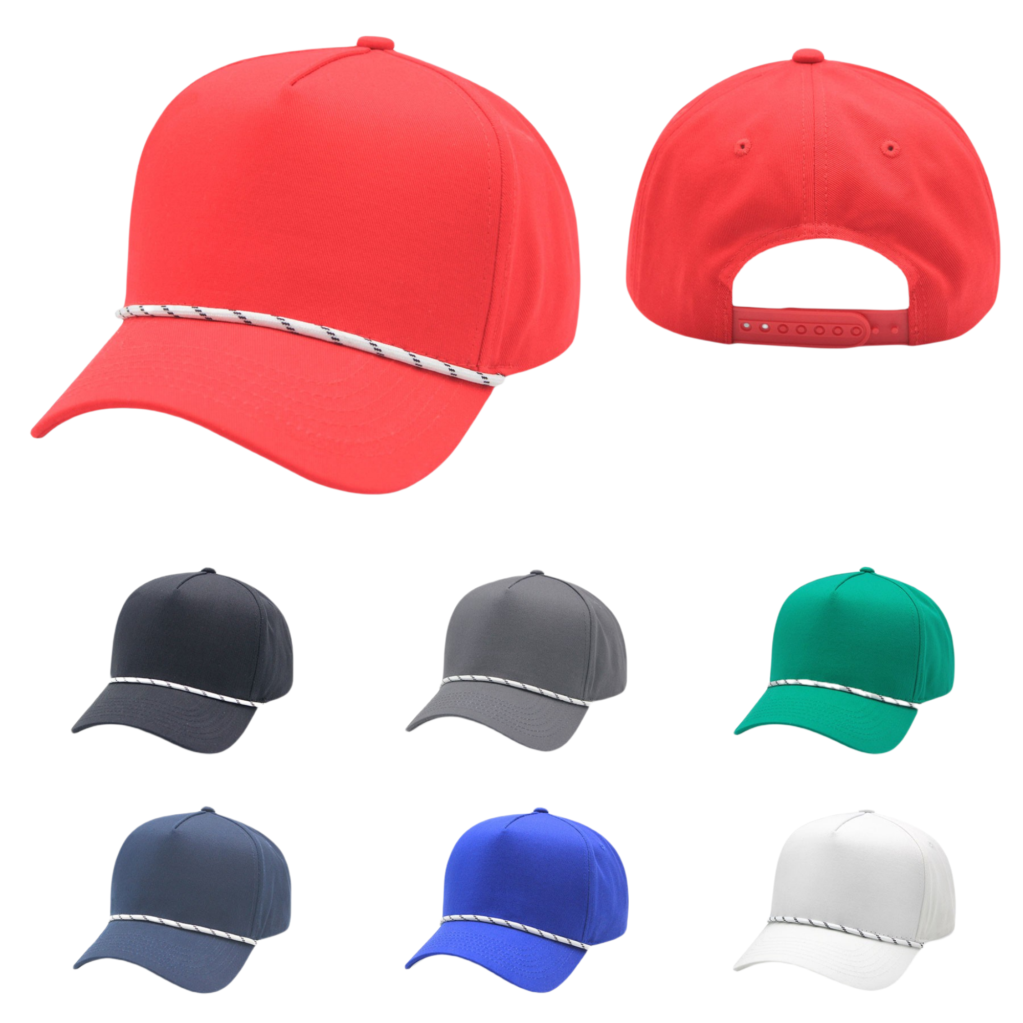 5 Panel High Profile Curved Visor Baseball Cap w/Rope 3