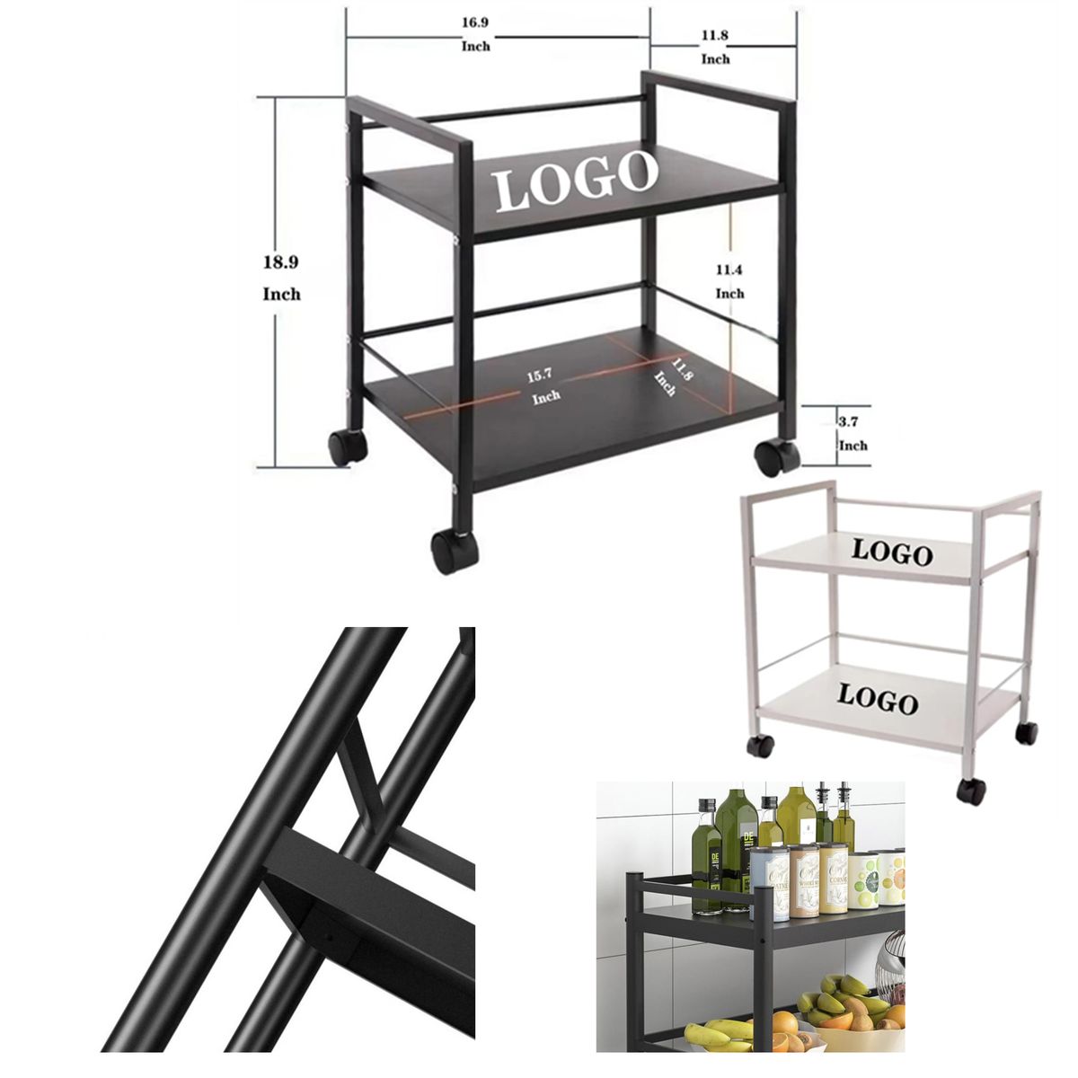 Dual - Layer Mobile Trolley Storage Rack with Wheels 2
