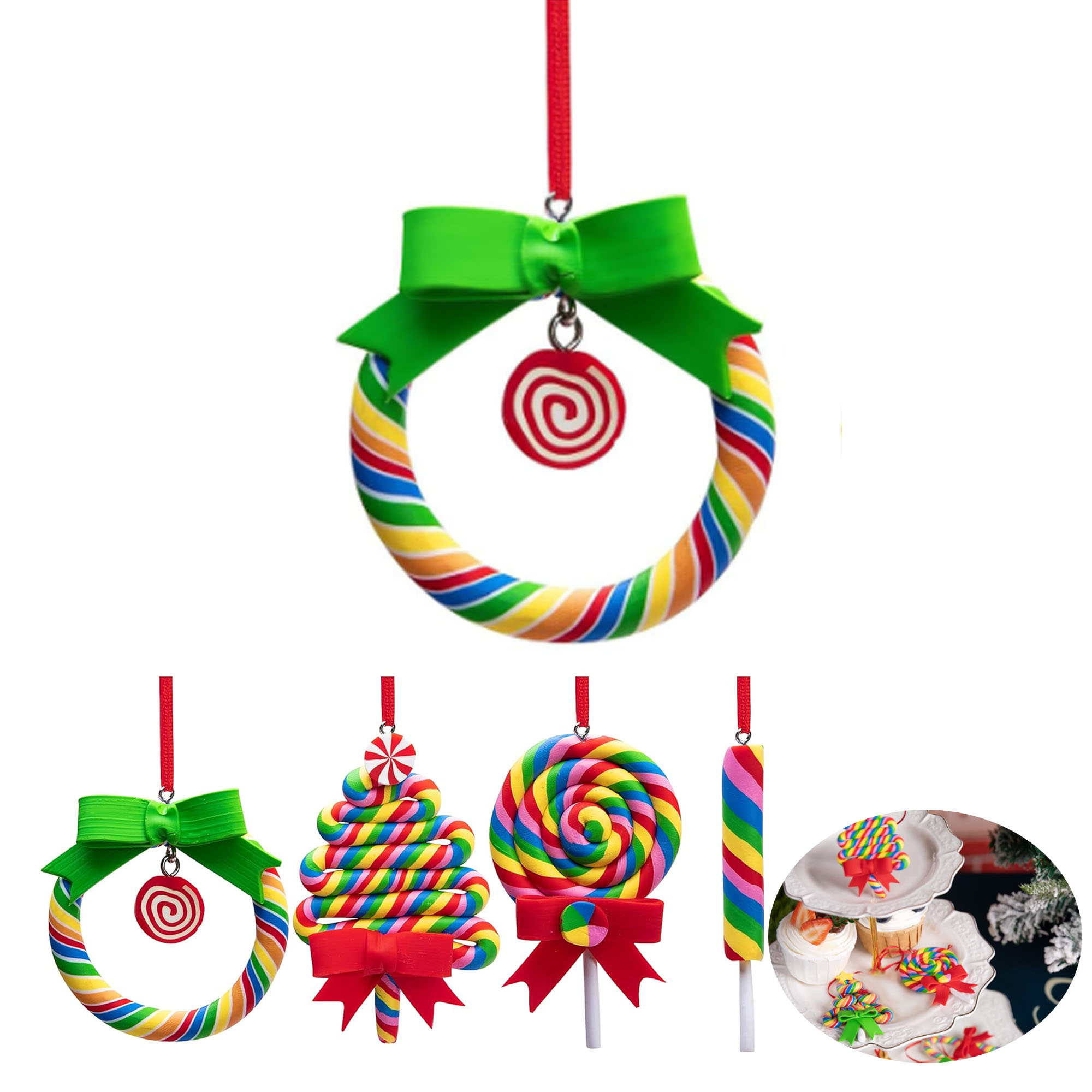 Colorful Rainbow Lollipop Hanging Christmas Ornaments 7