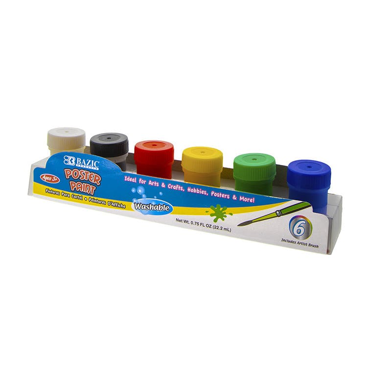 Poster Paints Set with Brush - 6 Colors Non-Toxic Washable 3