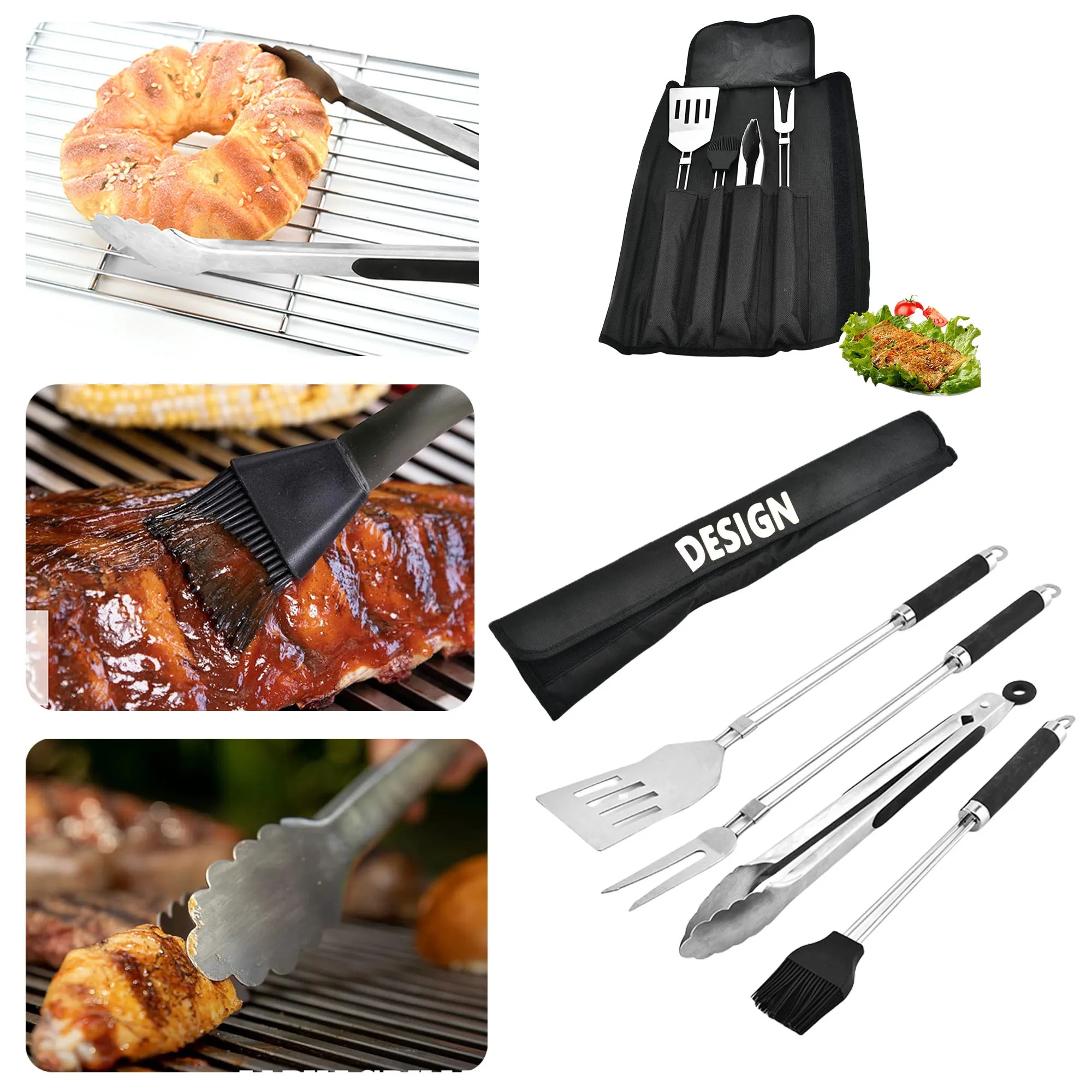 4-Piece BBQ Tool Set with Wrap Bag 7