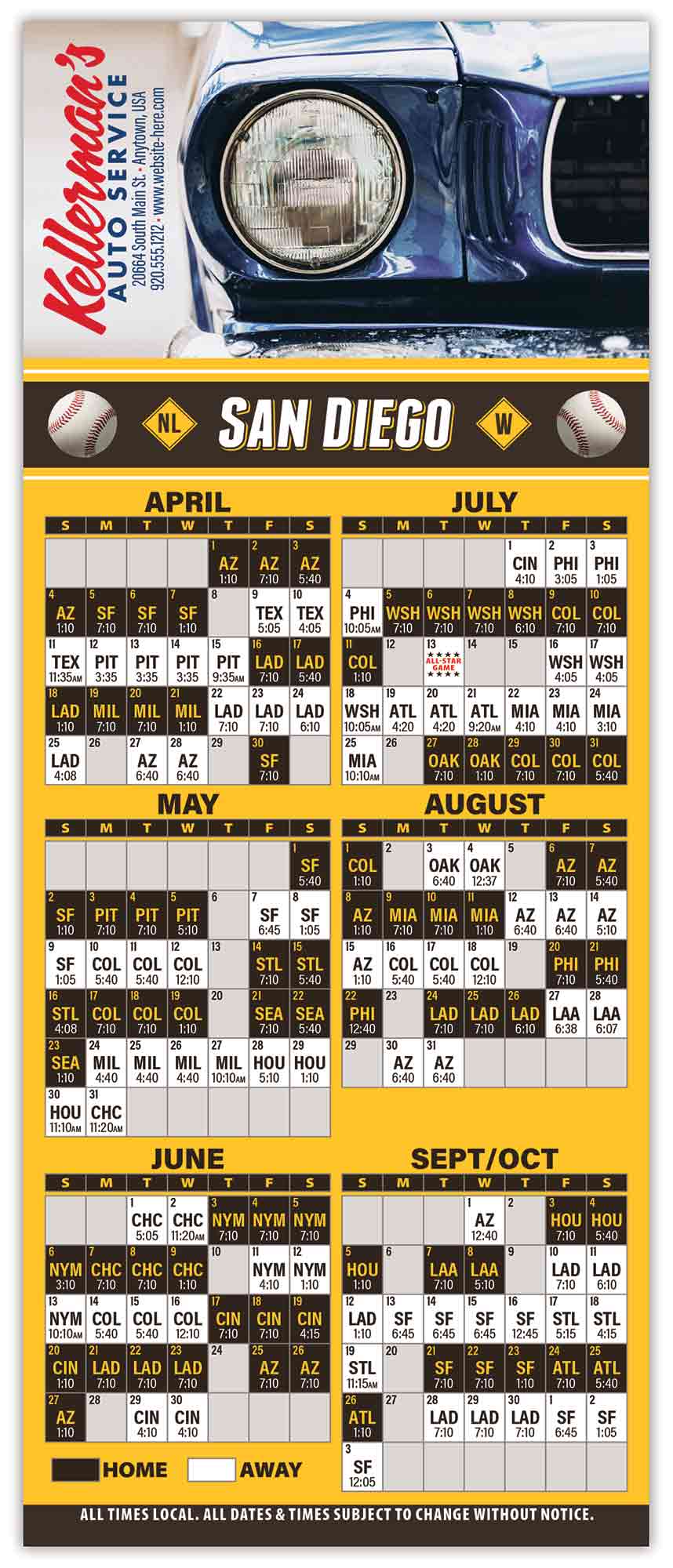 Baseball Schedule Laminated Card/Postcard with Magnet Strip (3.5x8.5) 10 pt.