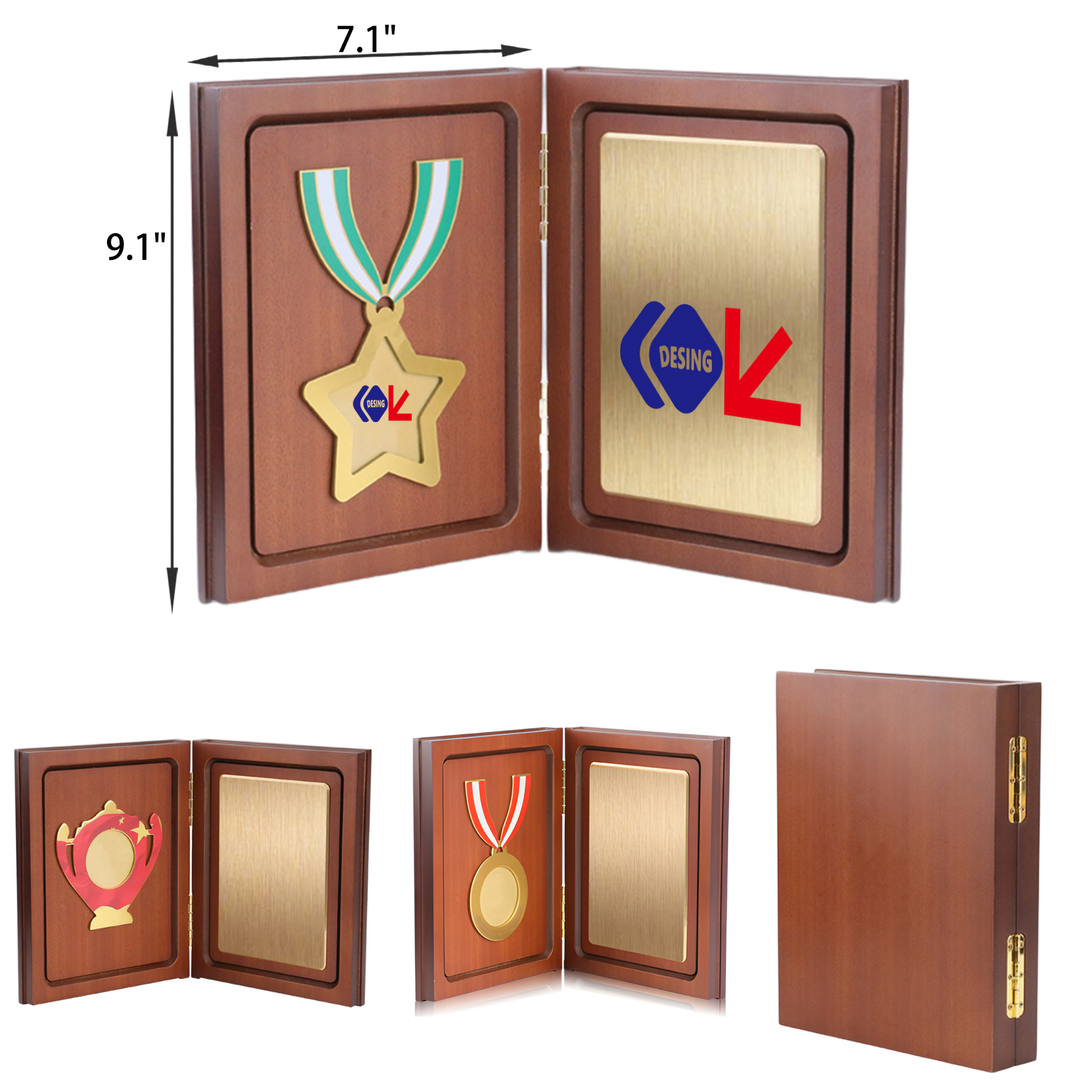 MOQ 3 PCS Gorgeous Metal Medal With Wooden Cover