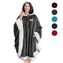 Poncho Hooded Blanket Wrap With Pockets Sherpa Fleece