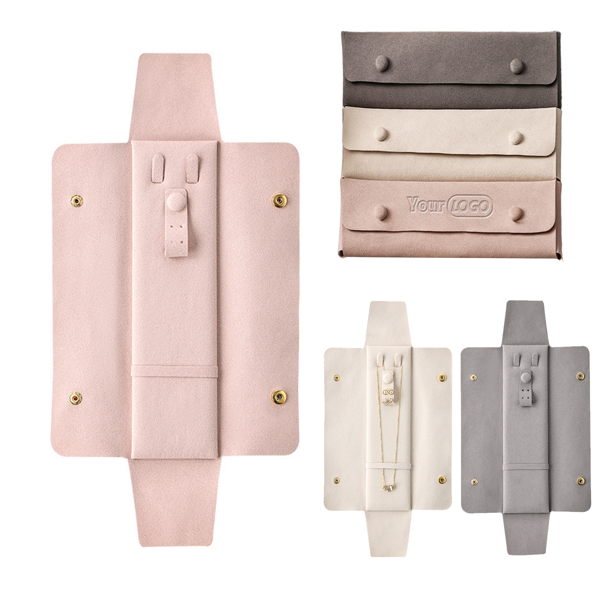 Suede Jewelry Travel Roll With Button Snap 4