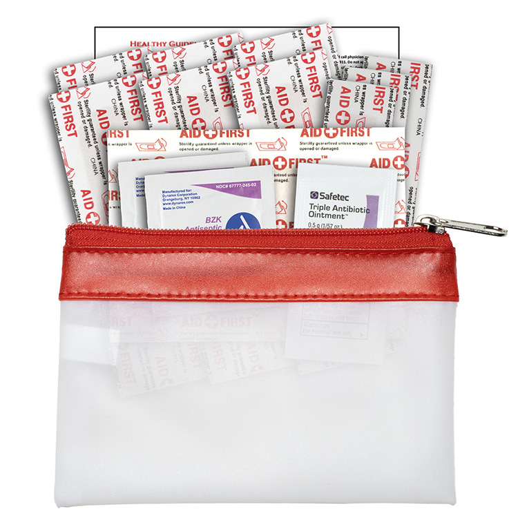 "SAFETY-ON-THE-GO" 14 Piece First Aid Kit in Colorful Zipper Vinyl Pouch 4