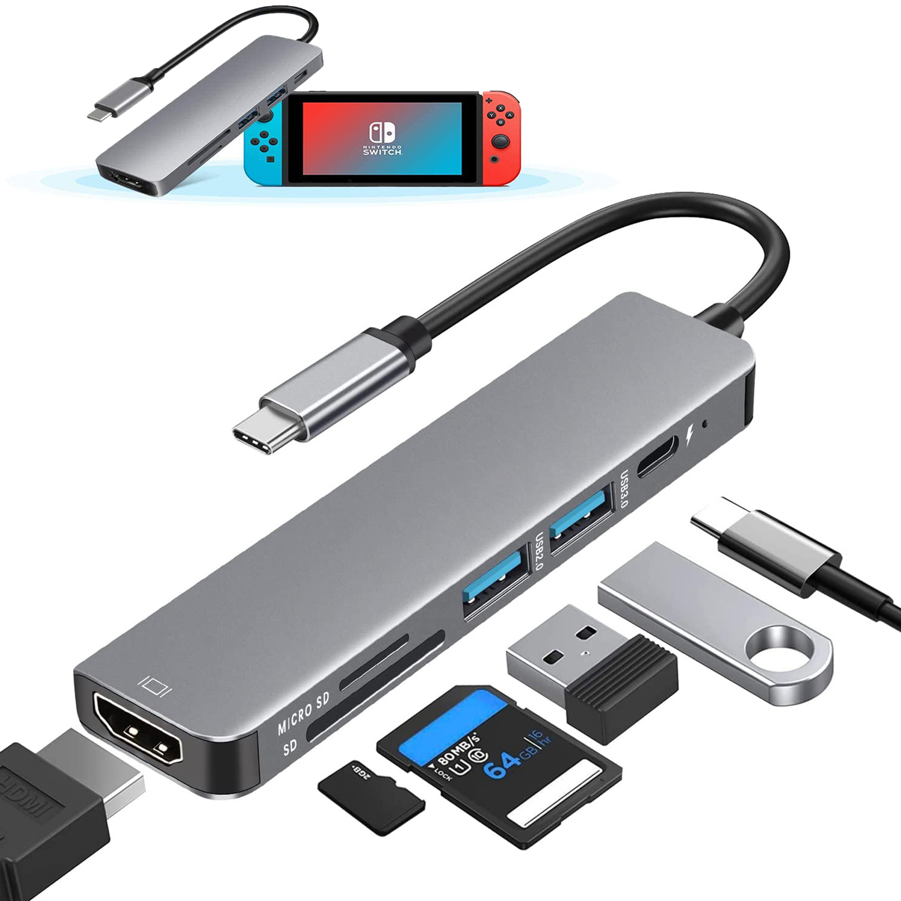 6 in 1 USB C Hub Multiport Adapter 5