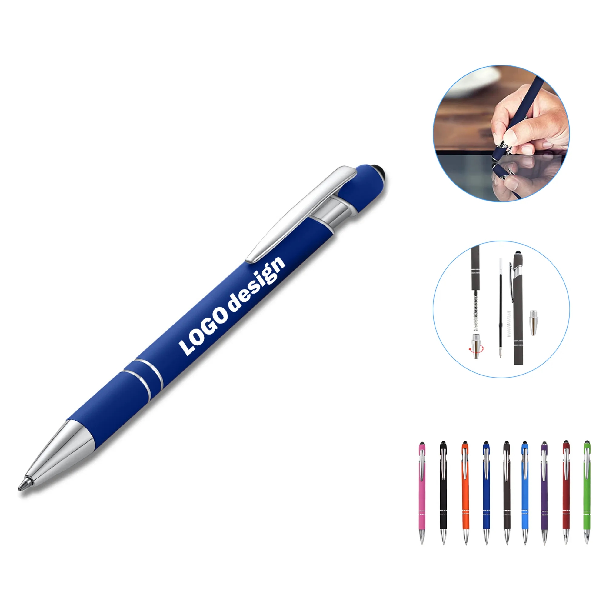 Metal Ballpoint Pen with Stylus Tip Blue Ink or black 4