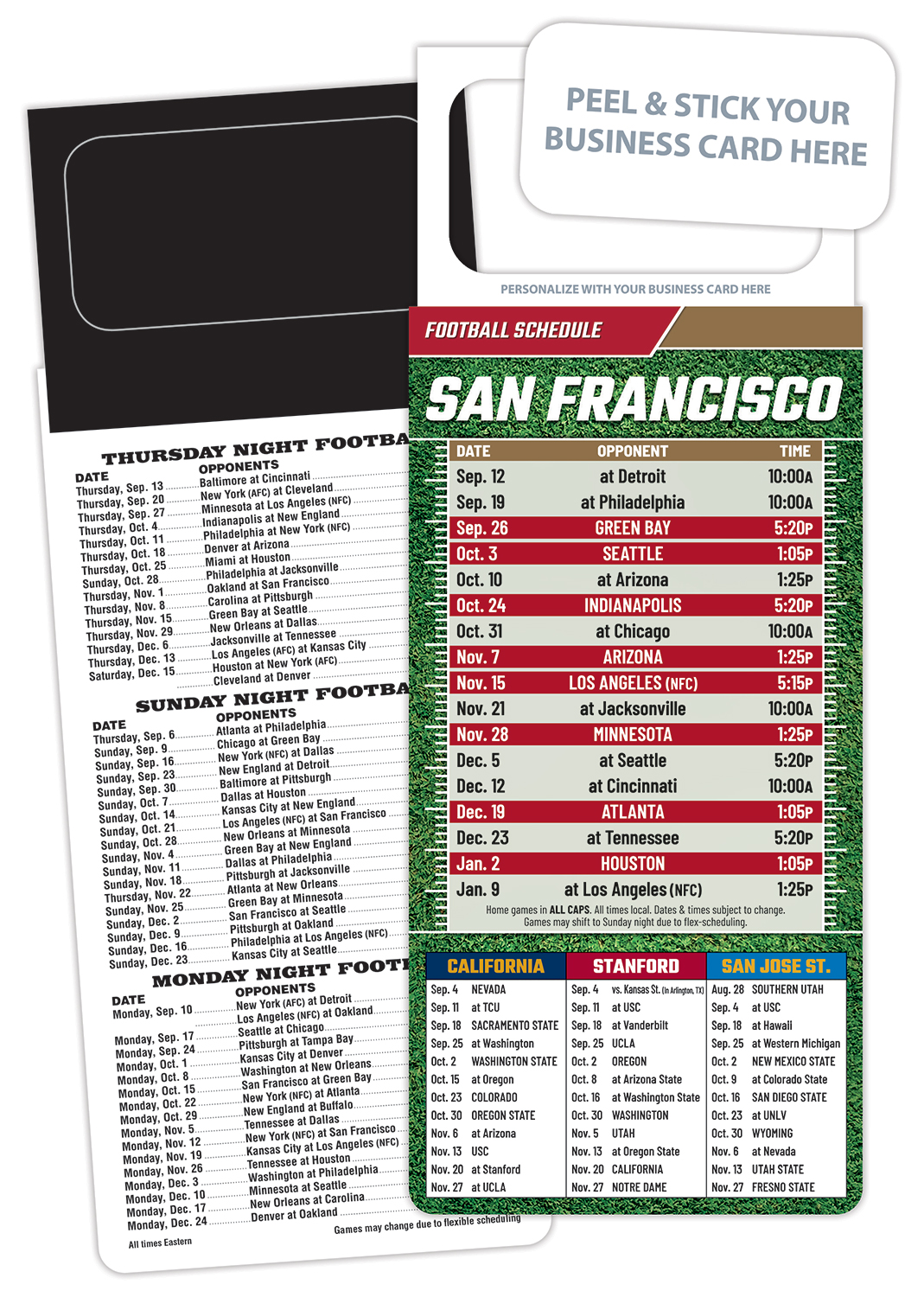Pro Football Schedule Magnet - Peel and Stick Business Card (3.5x9)