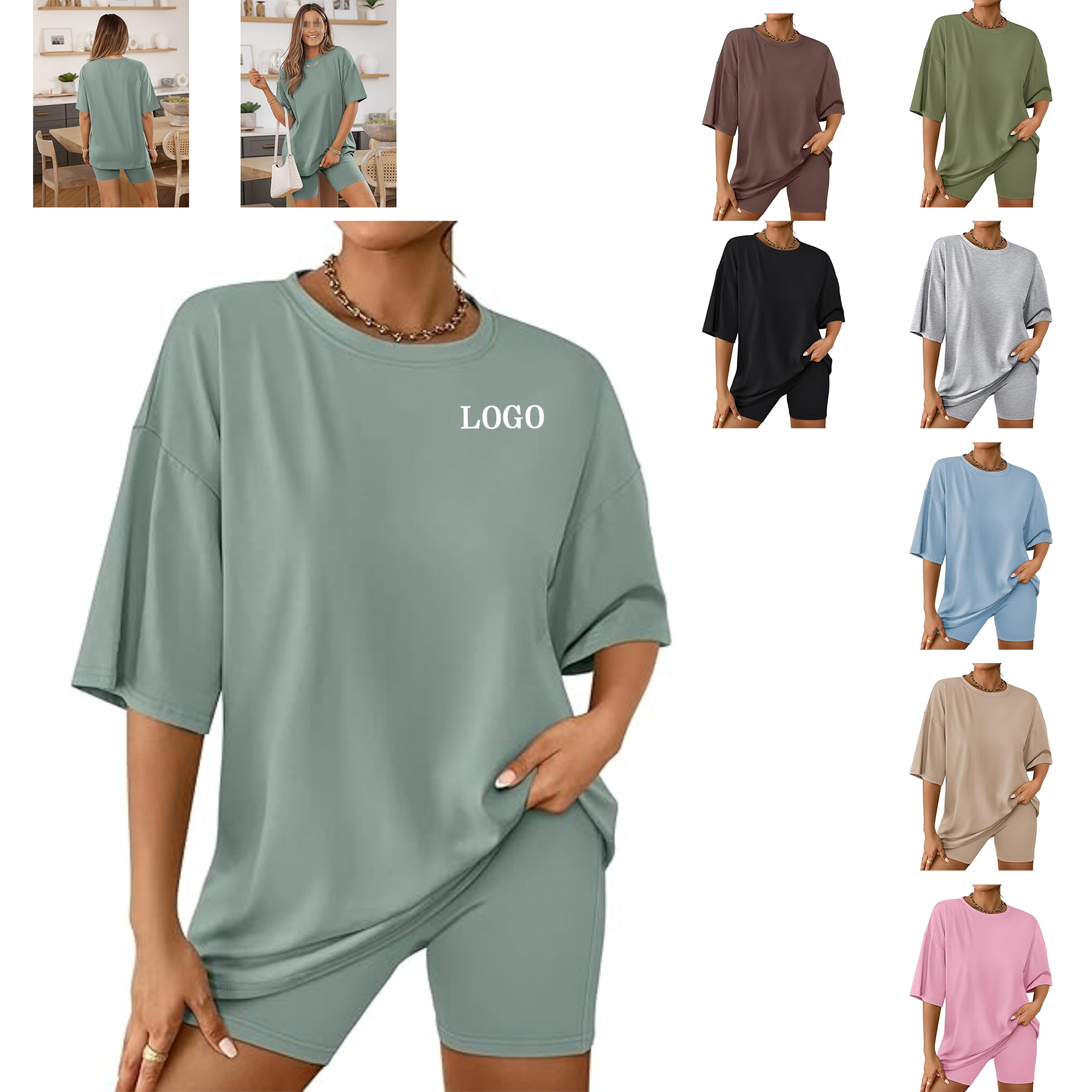 Womens Summer Oversized Tshirts Biker Shorts 21