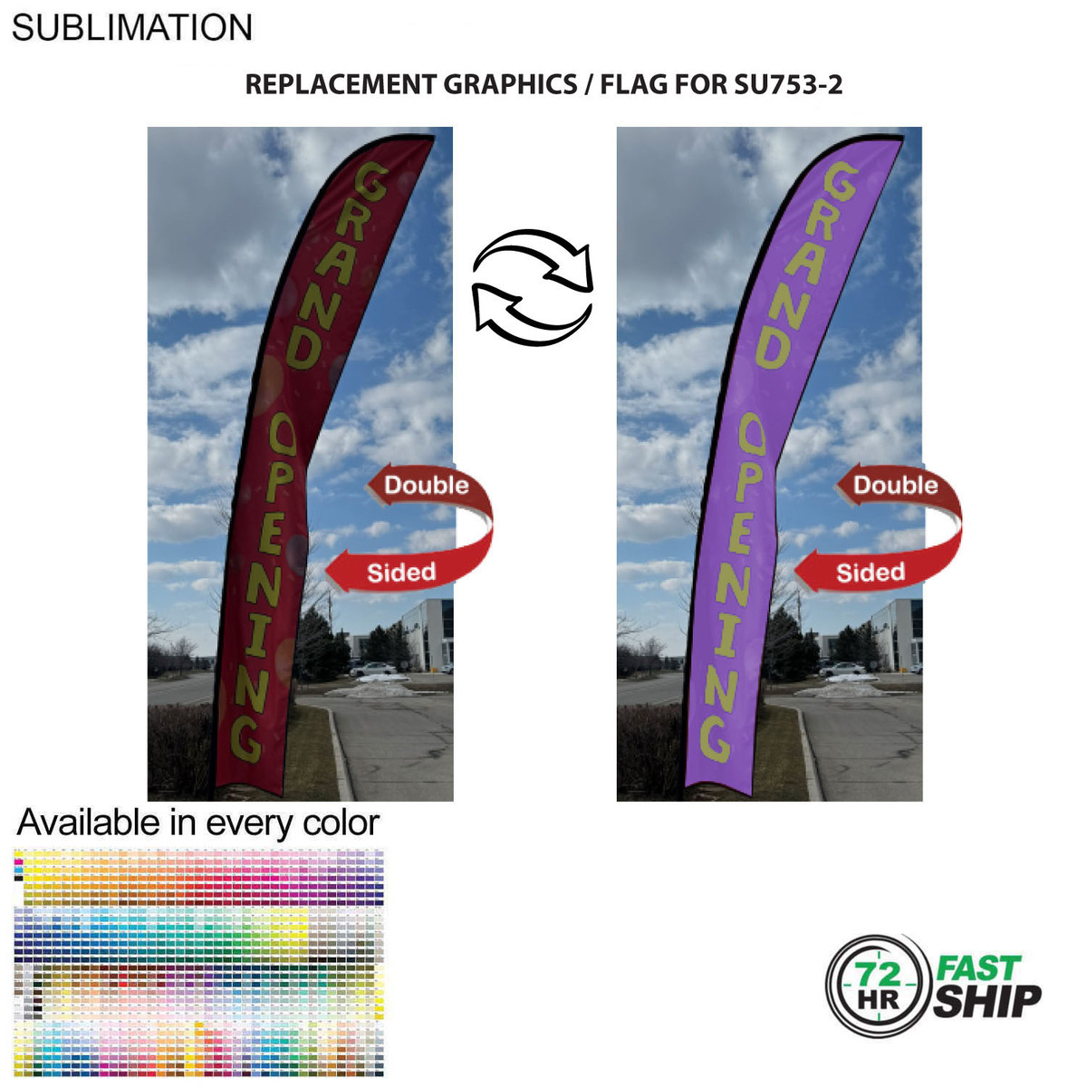 fiel 72Hr Fast Ship -Replacement Flag for 19' X-Large Feather Flag Kit Full Color Graphics Double Sided #SU853-6