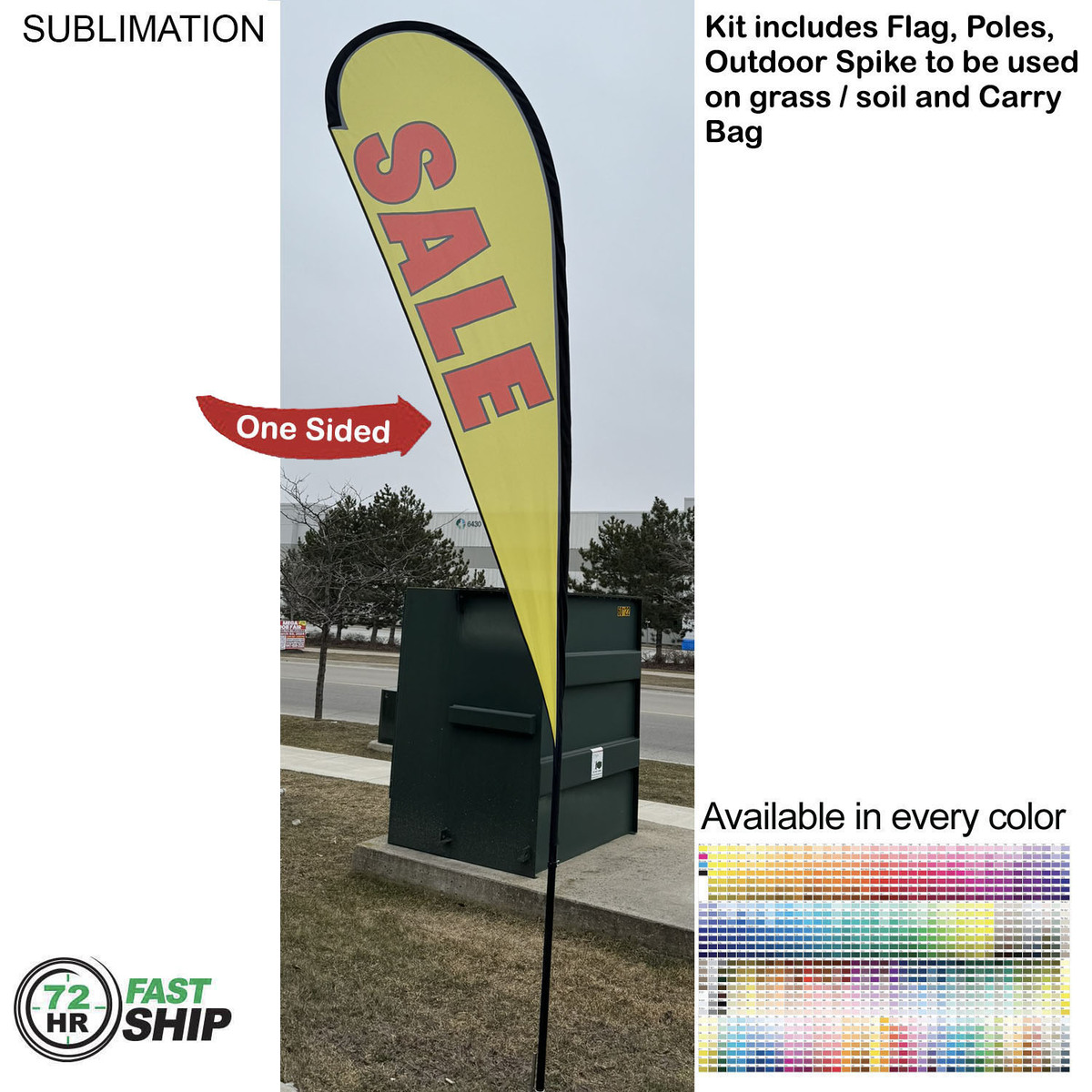 fiel 72 Hr Fast Ship - 13.5' Large Tear Drop Flag Kit Full Color Graphics One Side Spike and Bag. #SU752-7