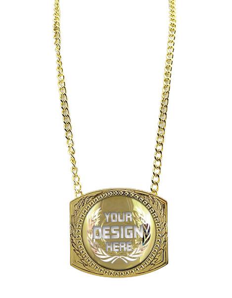 Medallion Holder: 4 x 3.6" Metal Champ Chain w/ Cu