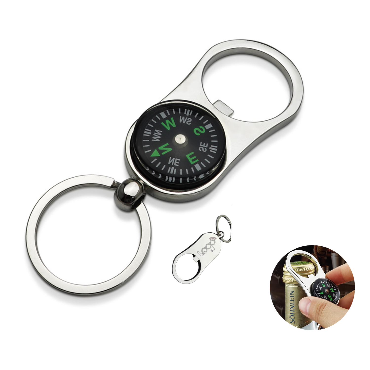 Multi-Function Keychain with Opener and Compass