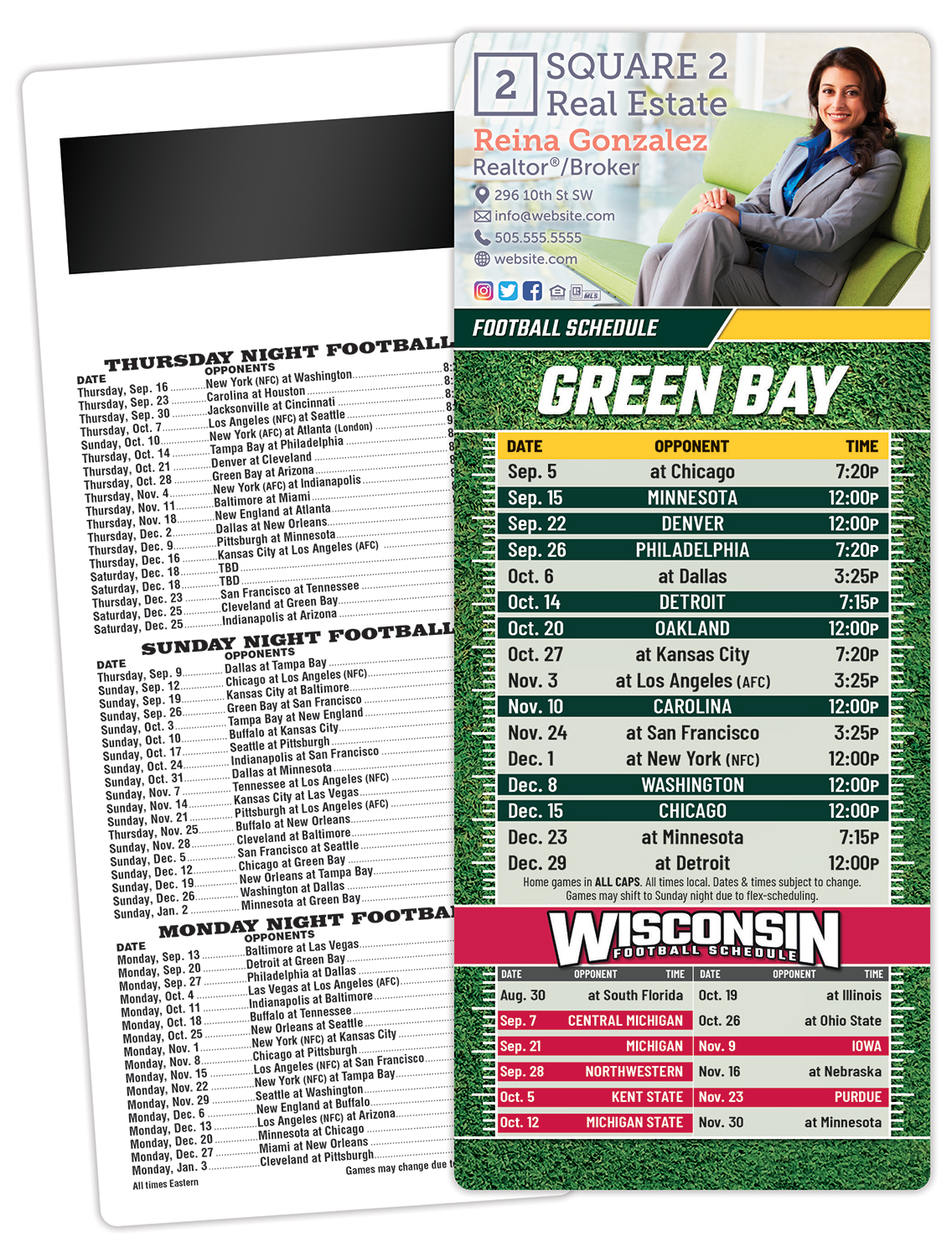 Football Schedule Laminated Card/Postcard with Magnet Strip 3.5x8.5 - 14 pt.