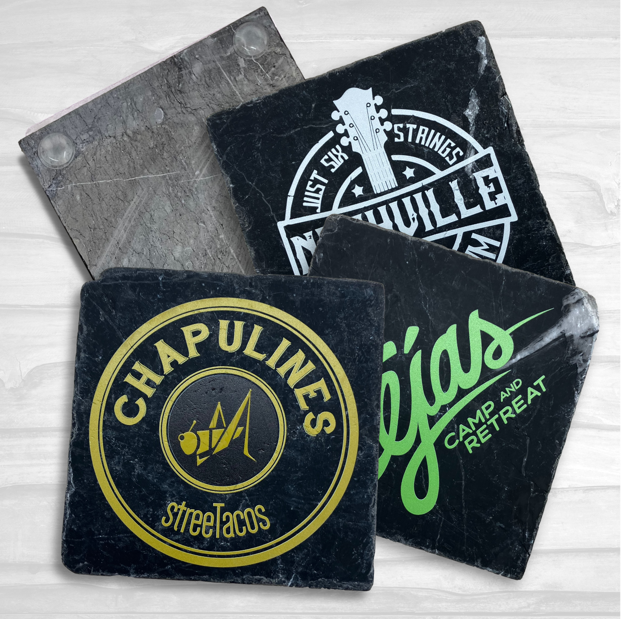 Square Coaster Black Tumbled Marble 11