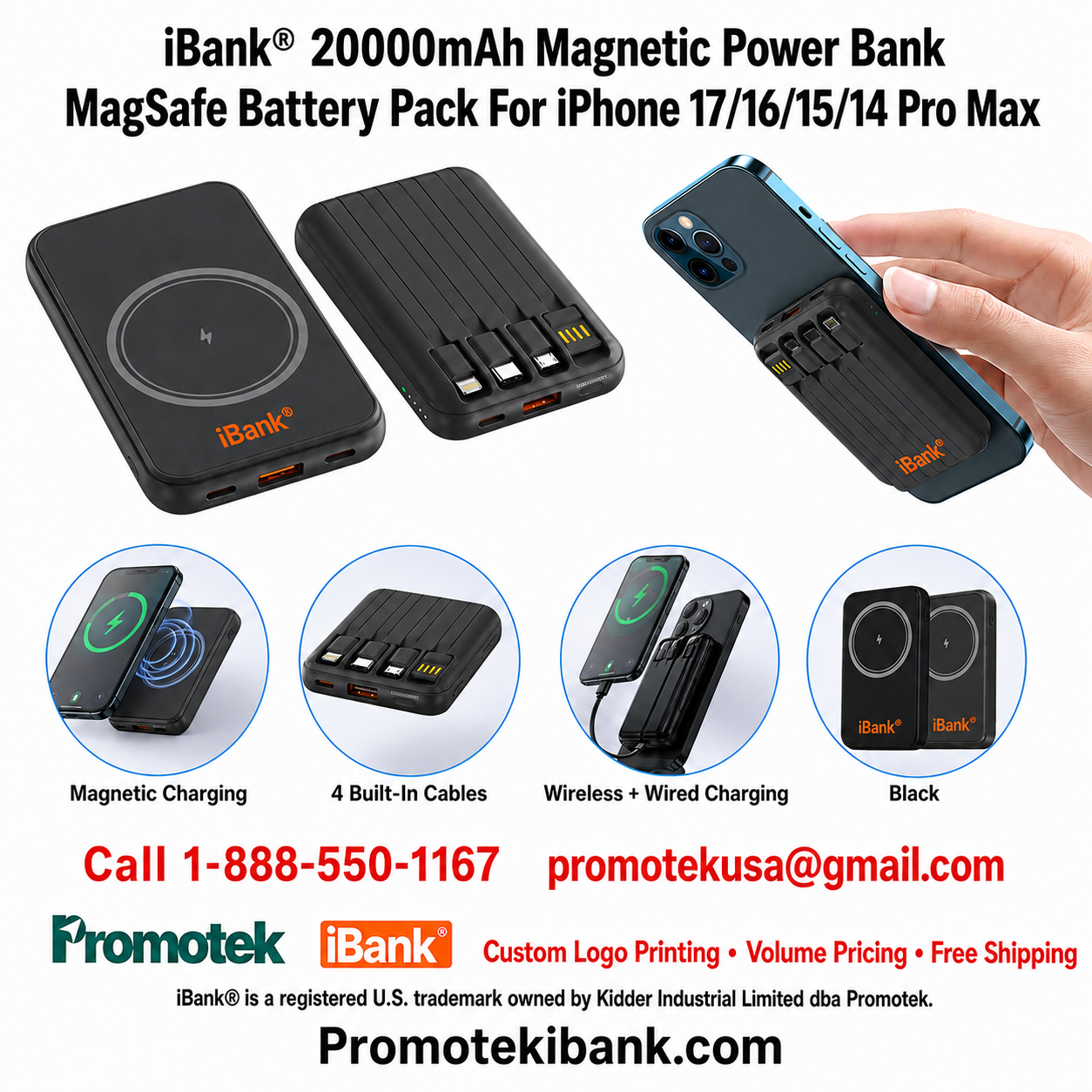 iBank ® 20000mAh Magnetic Power Bank MagSafe Battery Pack For iPhone 17/16/15/14 Pro Max