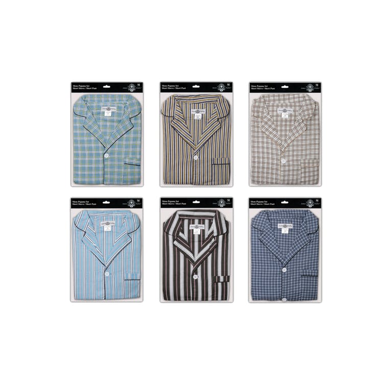 Men's Cotton Pajama Sets - Plaids M-XL Short Sleeve & Shorts 2