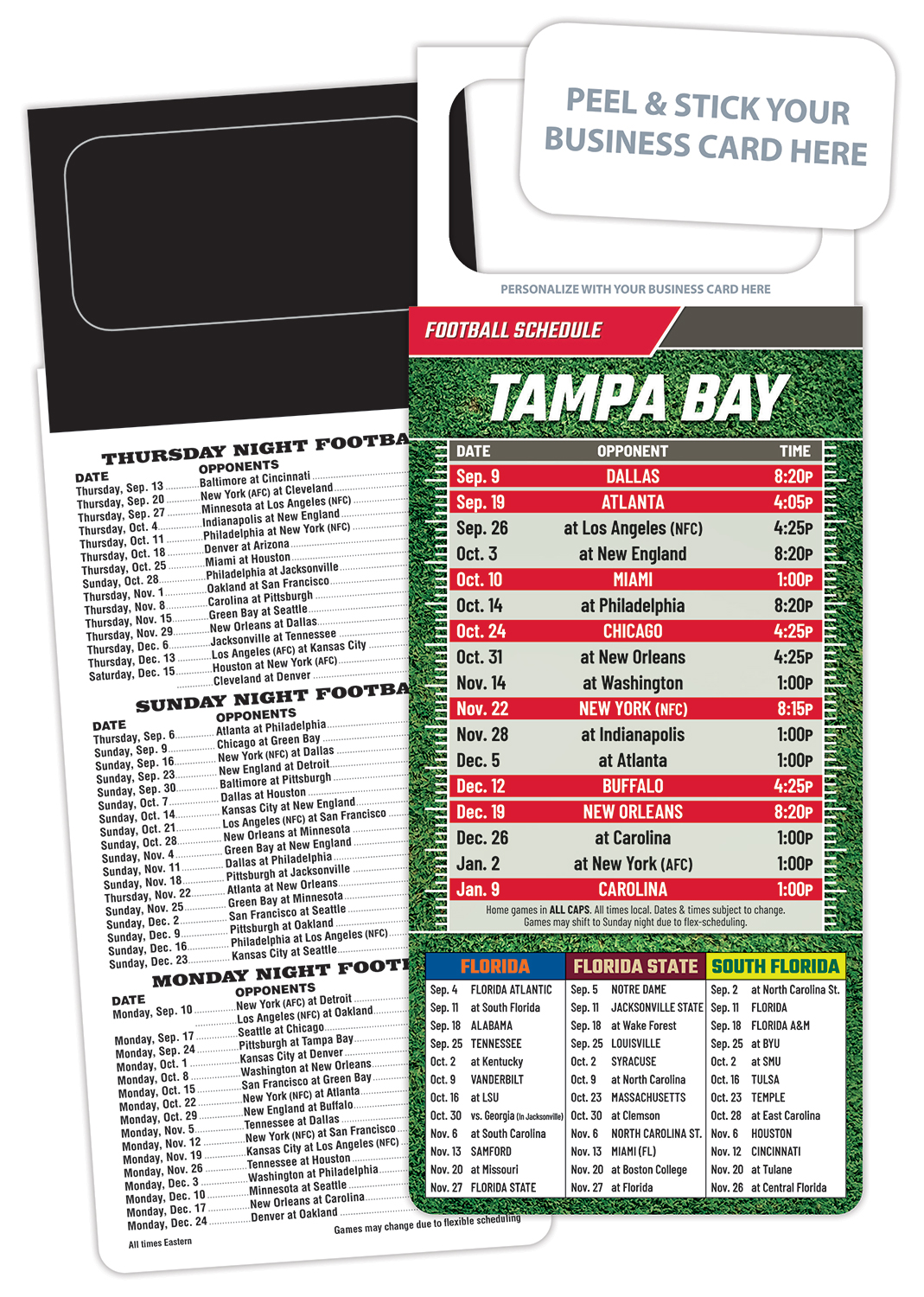 Pro Football Schedule Magnet - Peel and Stick Business Card (3.5x9)