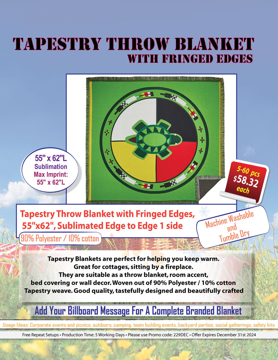 Tapestry Throw Blanket with Fringed Edges, 55"x62", Sublimated Edge to