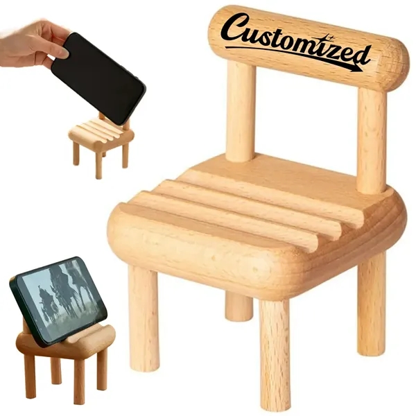 Custom Mini Wooden Chair Phone Stand with Natural Finish — Desk Display