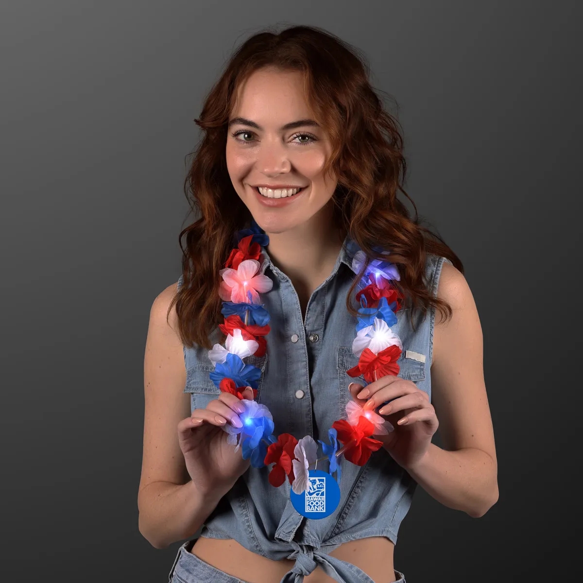 Red, White & Blue LED Hawaiian Lei with Medallion 23