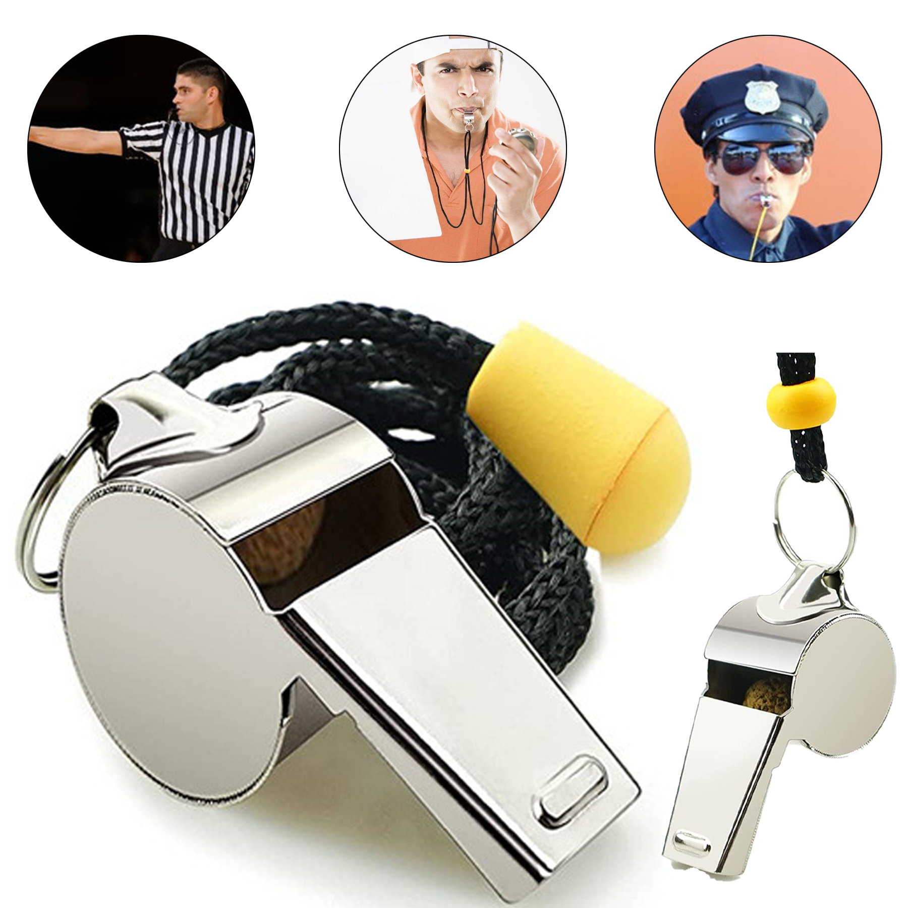 Stainless Steel Sports Whistles with Lanyard 5