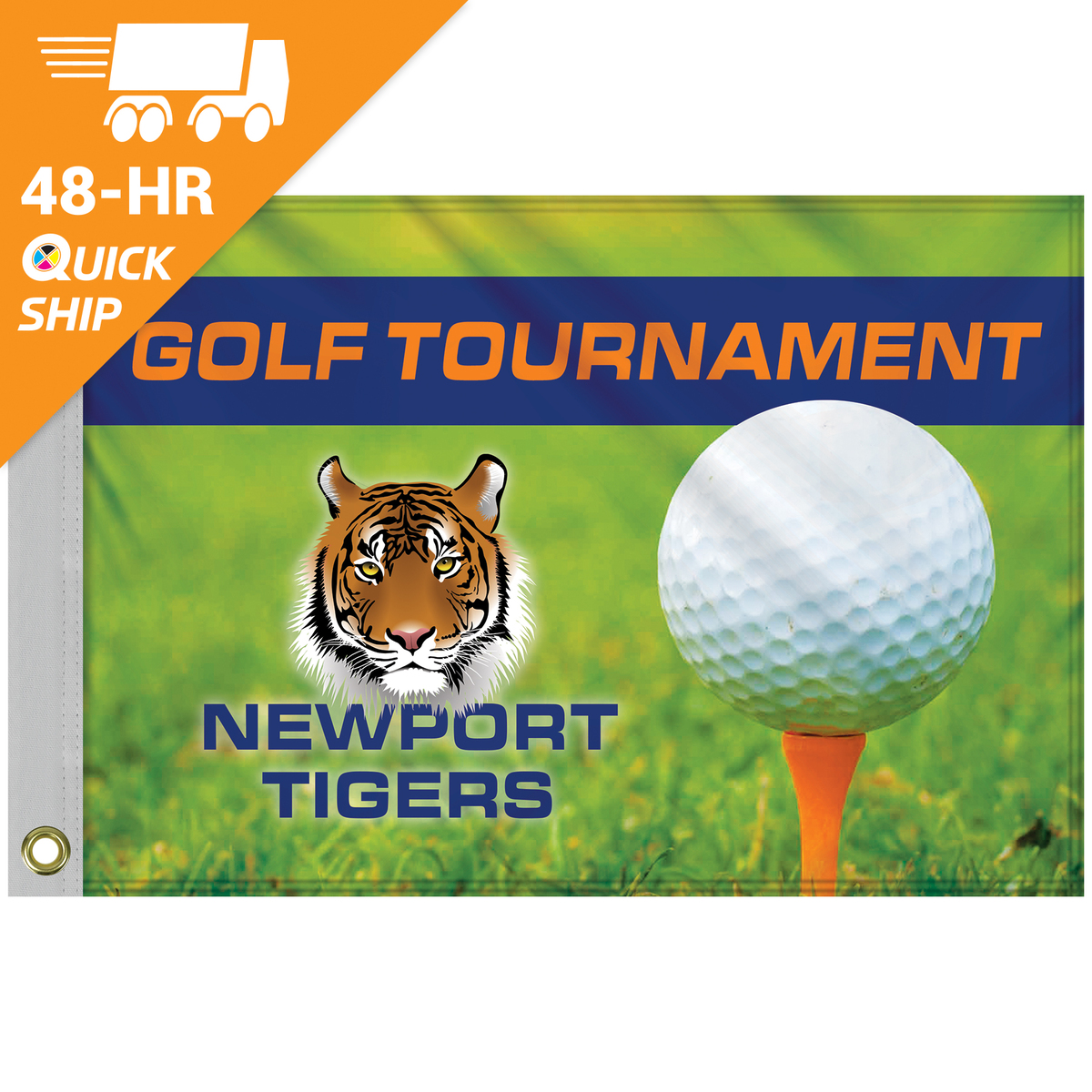 48 Hour 14" x 20" Custom Single Reverse Knitted Polyester Golf Flag with Heading & Grommets