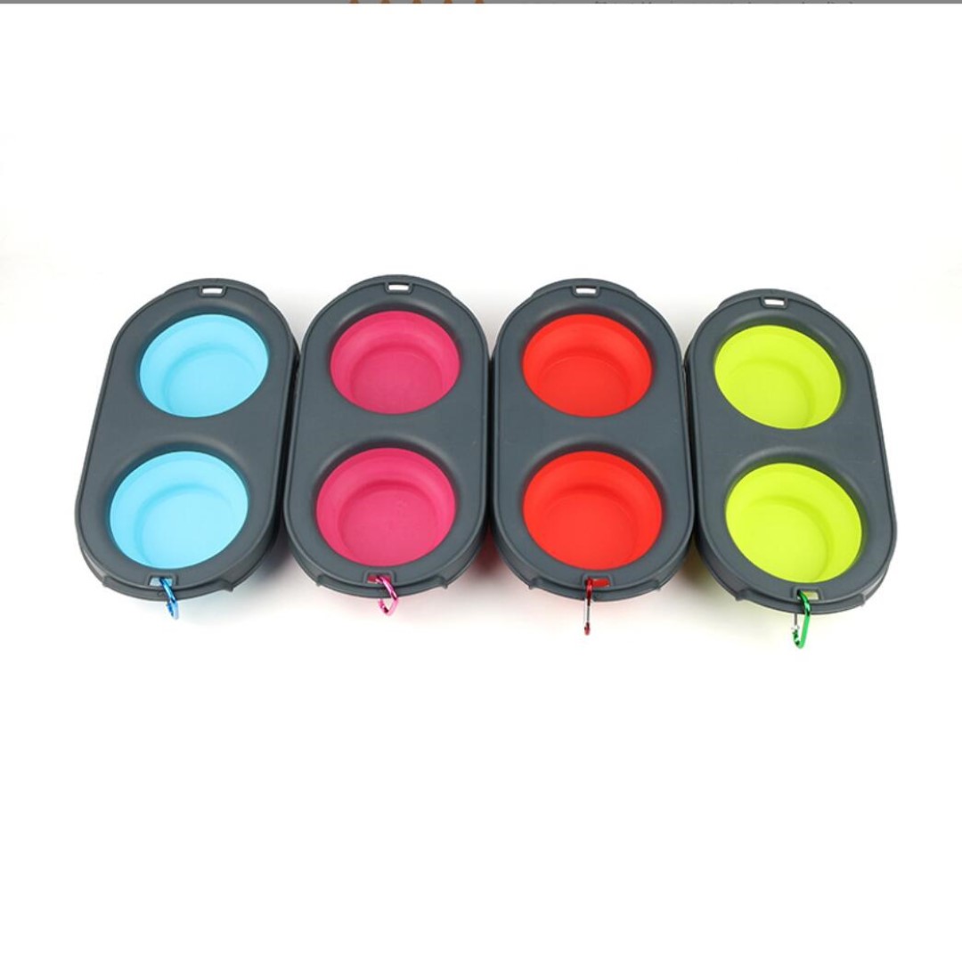 Pet Double Bowl Foldable Travel Feeder