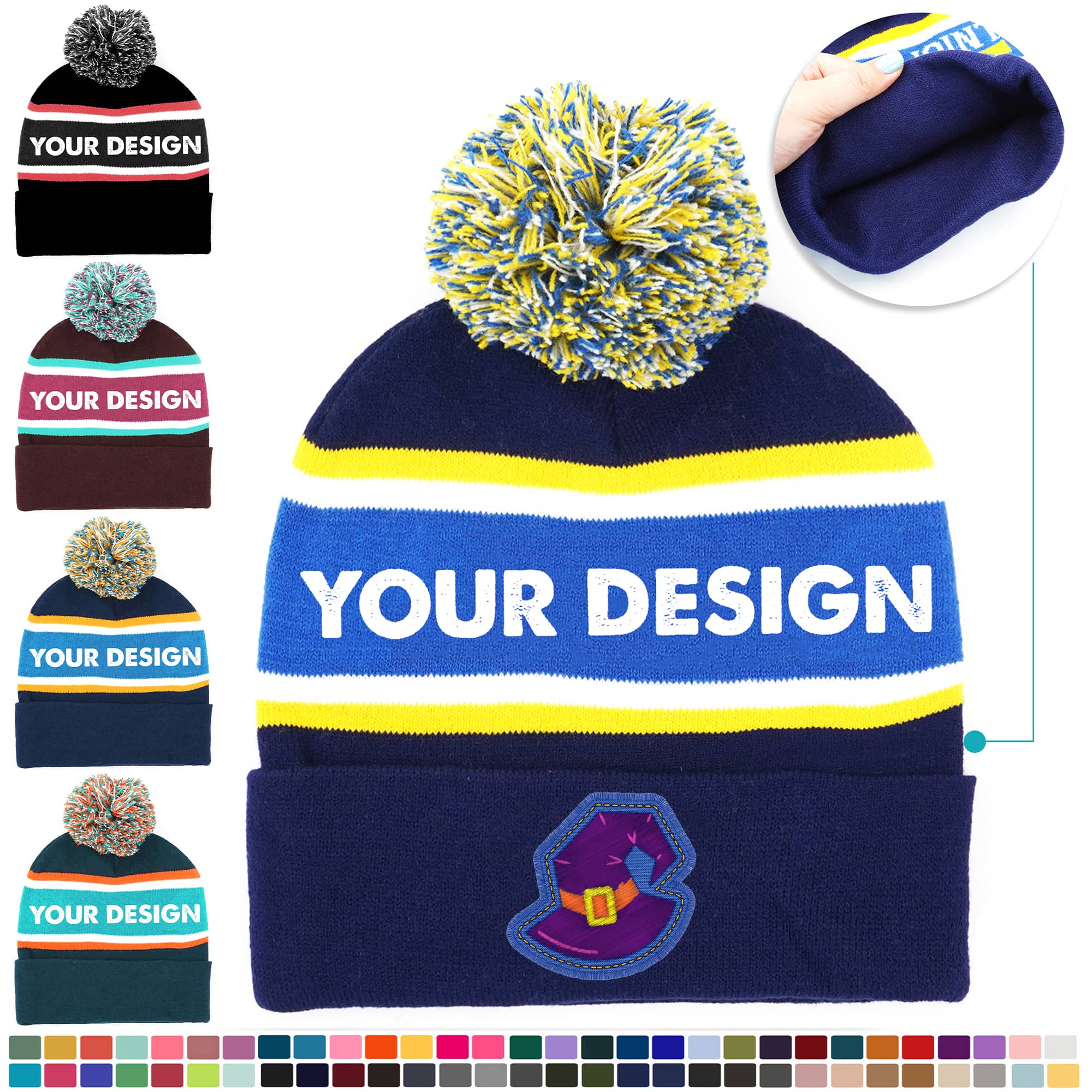 Winter Acrylic Knitted Beanie Hat With Pom