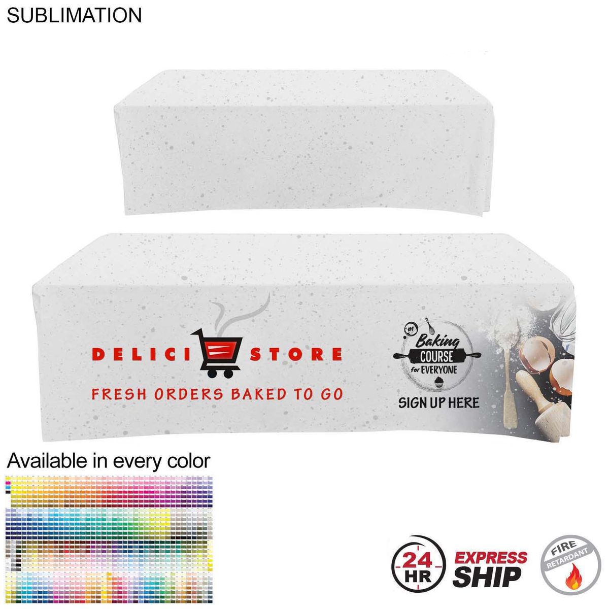 fiel 24 Hr Express Ship - Sublimated Box Style Fitted Tablecloth for 8' Table 4 sided Closed back #SU615-4
