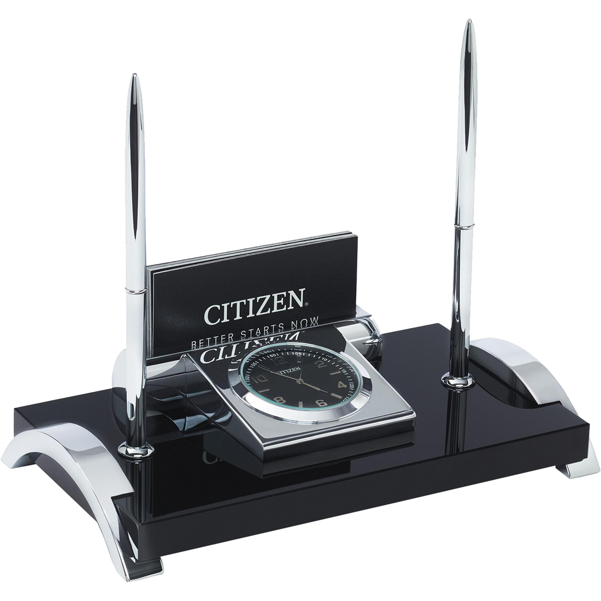 Citizen Clock Desk Set With Business Card Holder And Two Pens