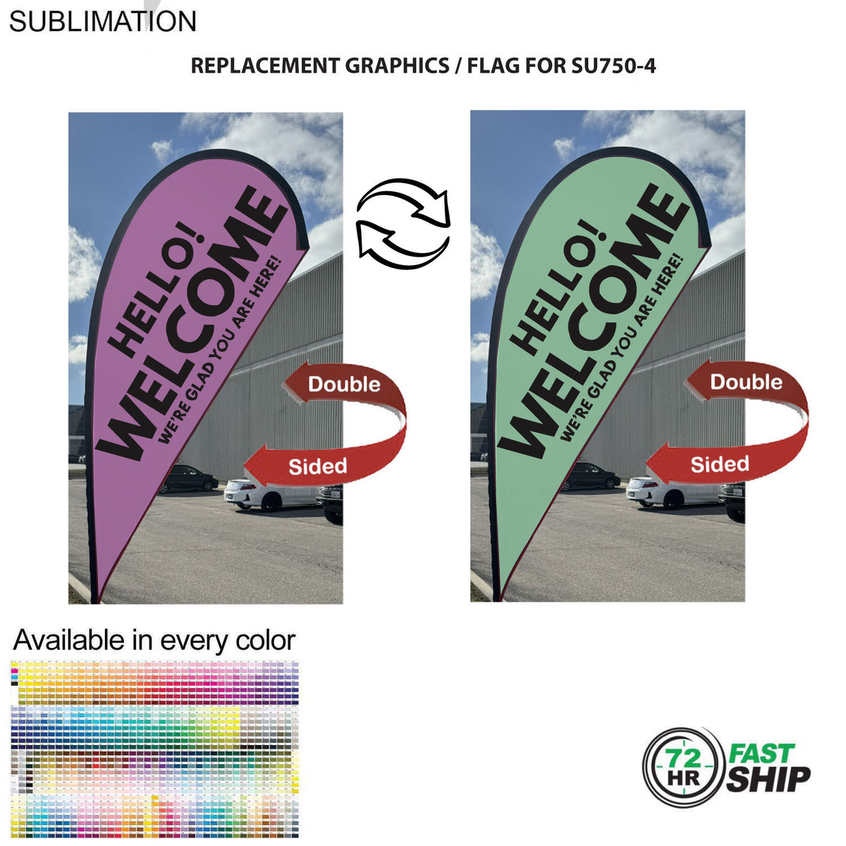 fiel 72Hr Fast Ship - Replacement Flag for 9' Small Tear Drop Flag Kit Full Color Graphics Double Sided #SU850-8