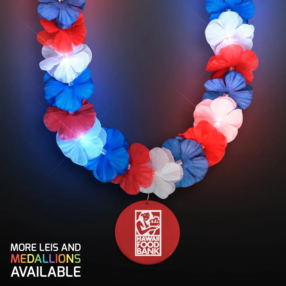 Red, White & Blue LED Hawaiian Lei with Medallion 27