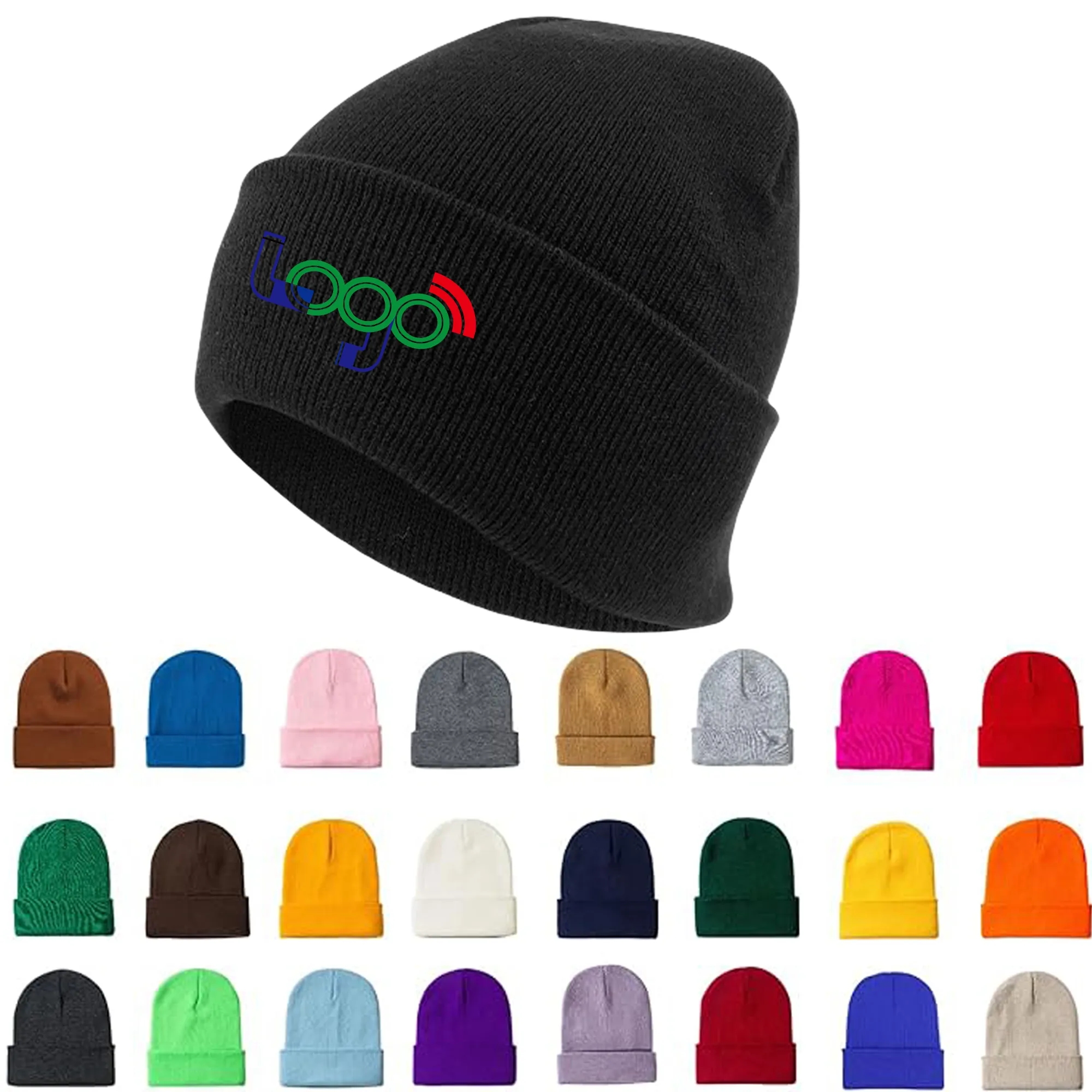 MOQ 50PCS Fullcolor Knitted Beanie Solid Color Hat