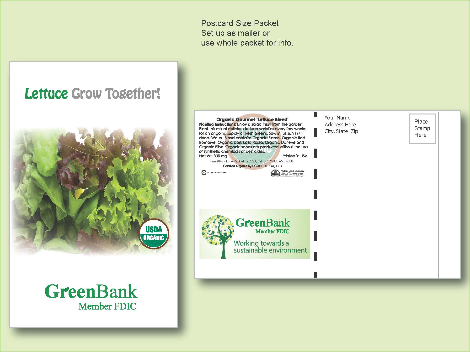 Organic Lettuce Gourmet Blend Seed Packet - Postcard Mailer Size 4" x 6.5"