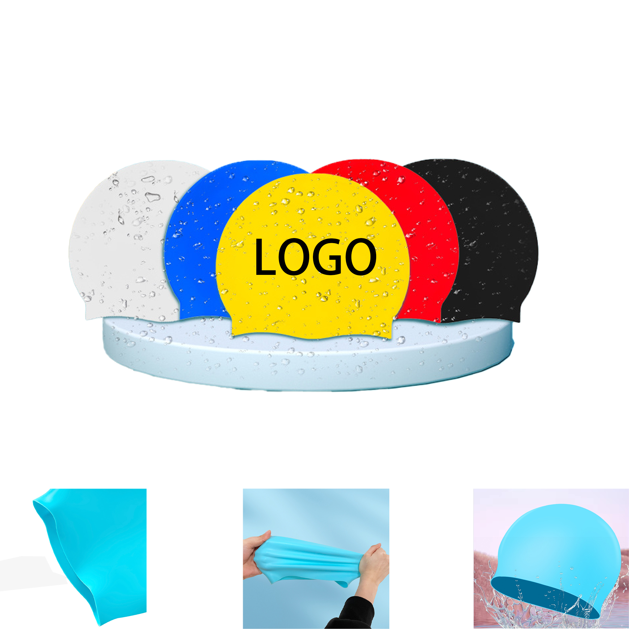 Customizable Solid Color Silicone Swim Cap 3
