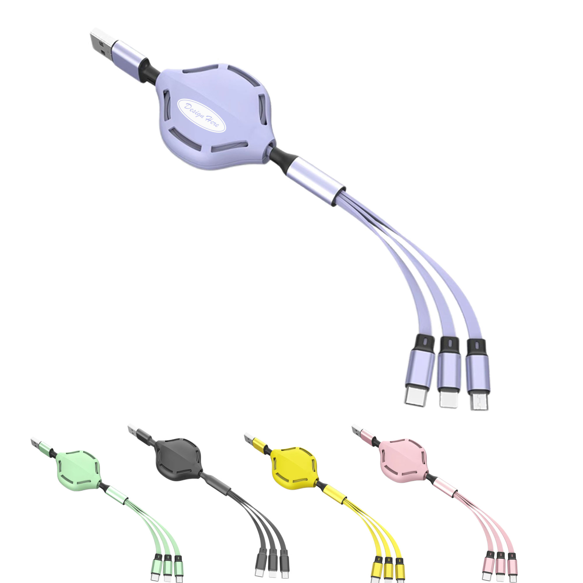 Compact 3-in-1 Retractable Charging Cable with Multi USB Options