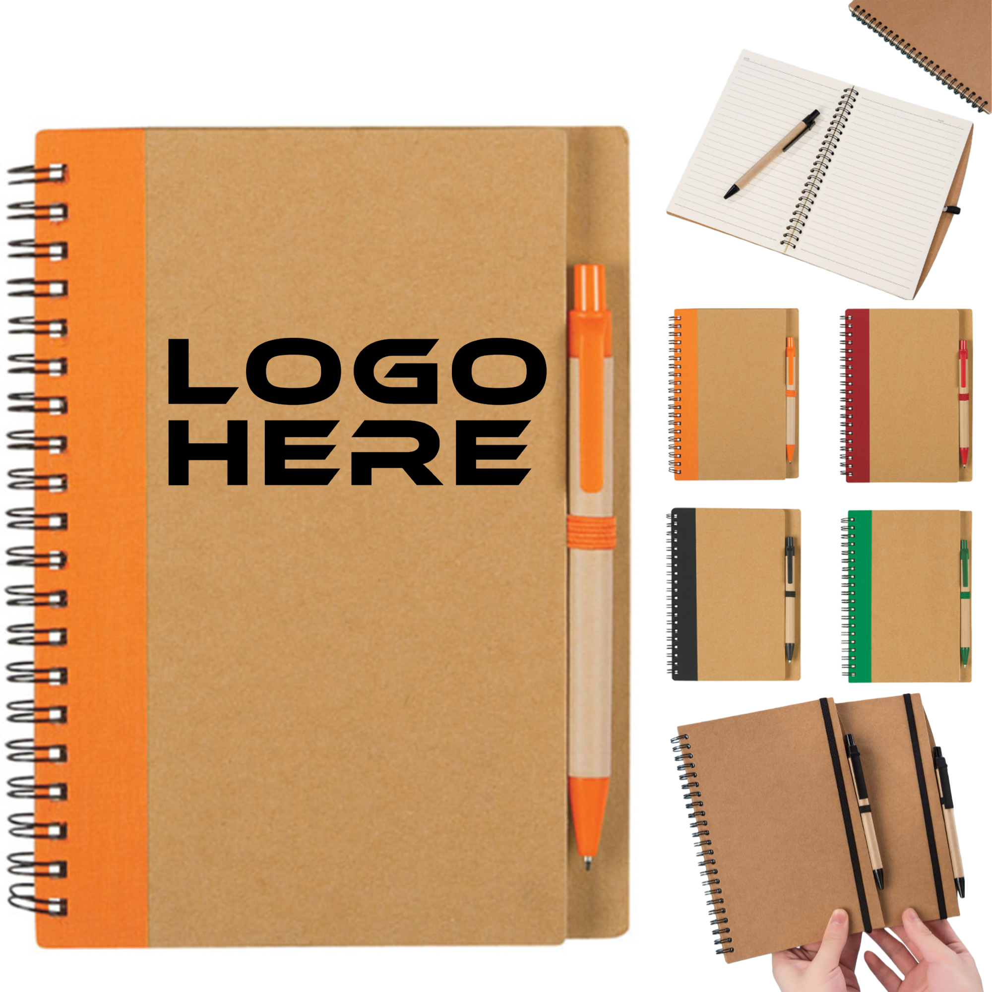 5"x7" Soft Cover Kraft Spiral Notebook with Pen