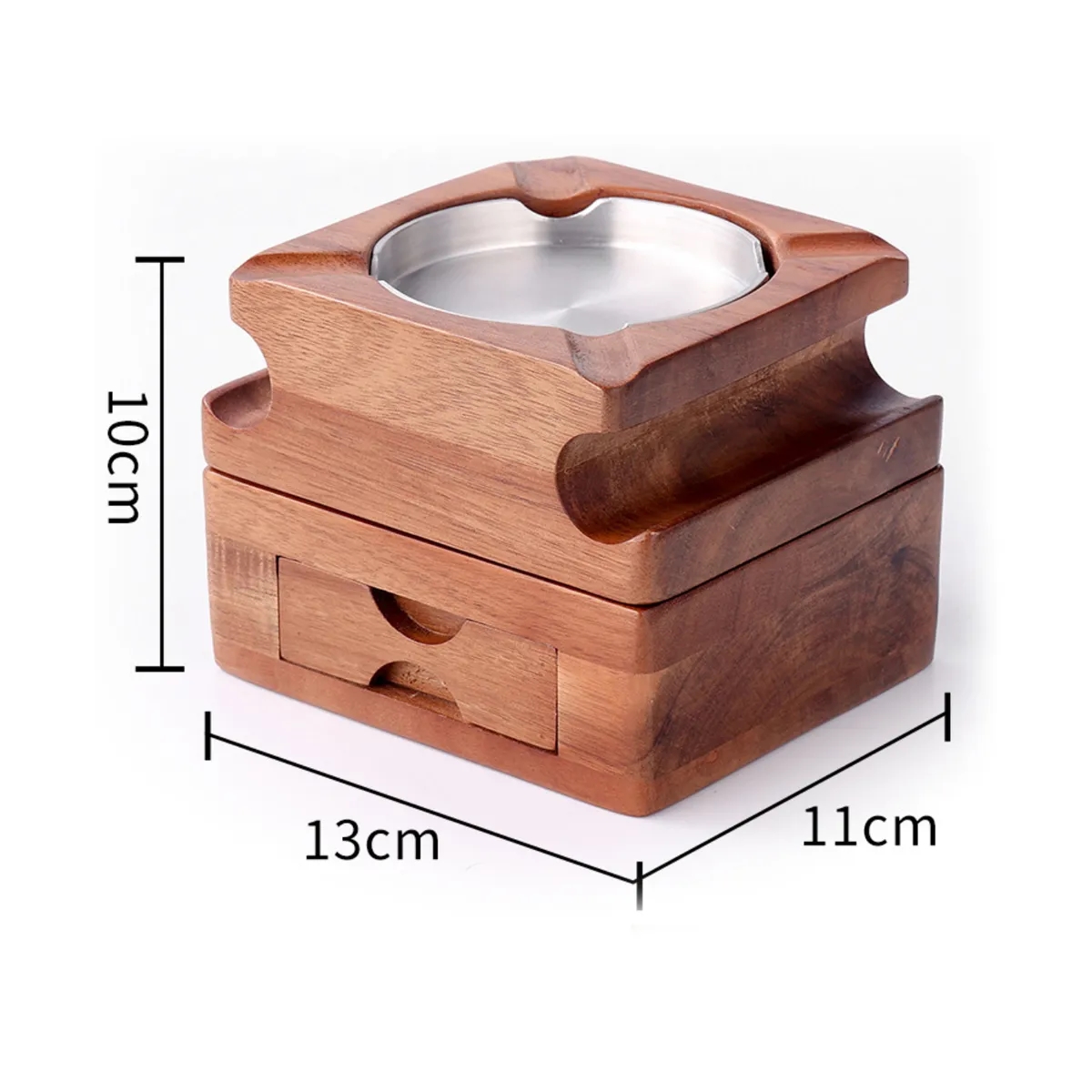 Wood Cigar Ashtray With Whiskey Glass Holder And Drawer 18