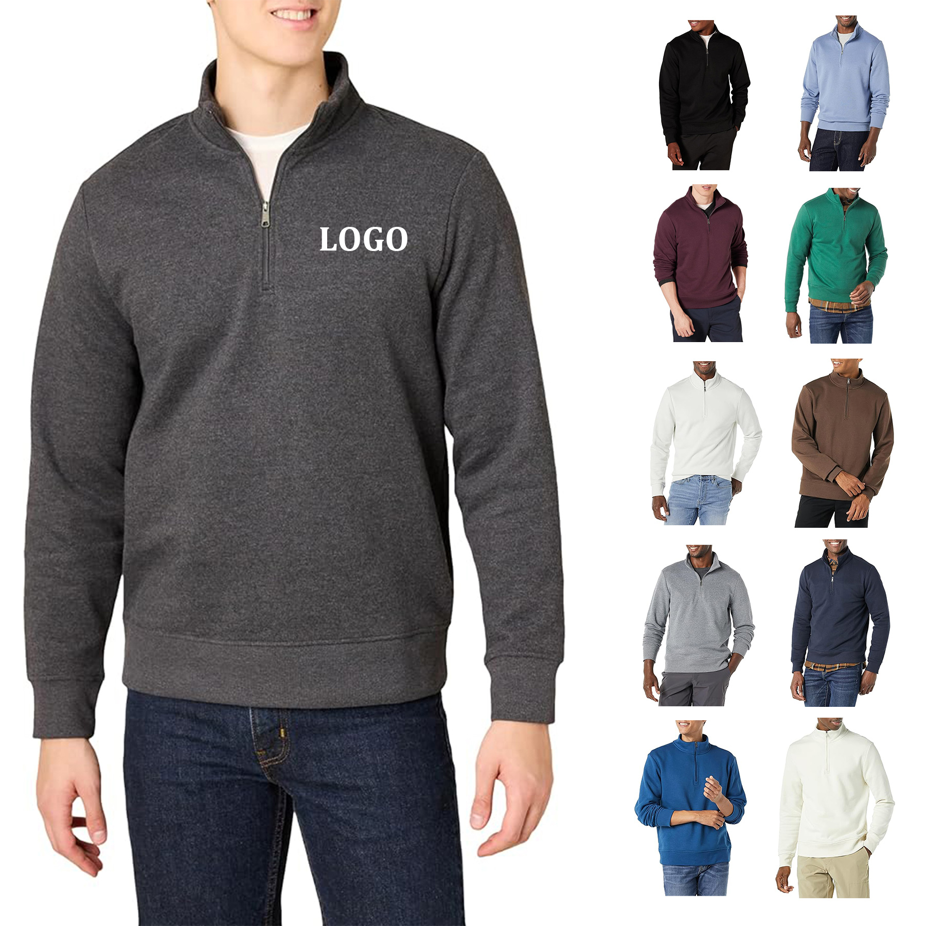 Men Quarter Zip Pullover Sweatshirt, custom hoodie or sweatshirt with logo imprint 28