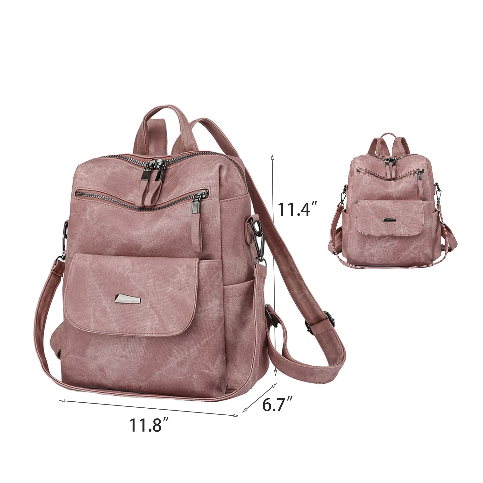 PU Leather Convertible Backpack 15