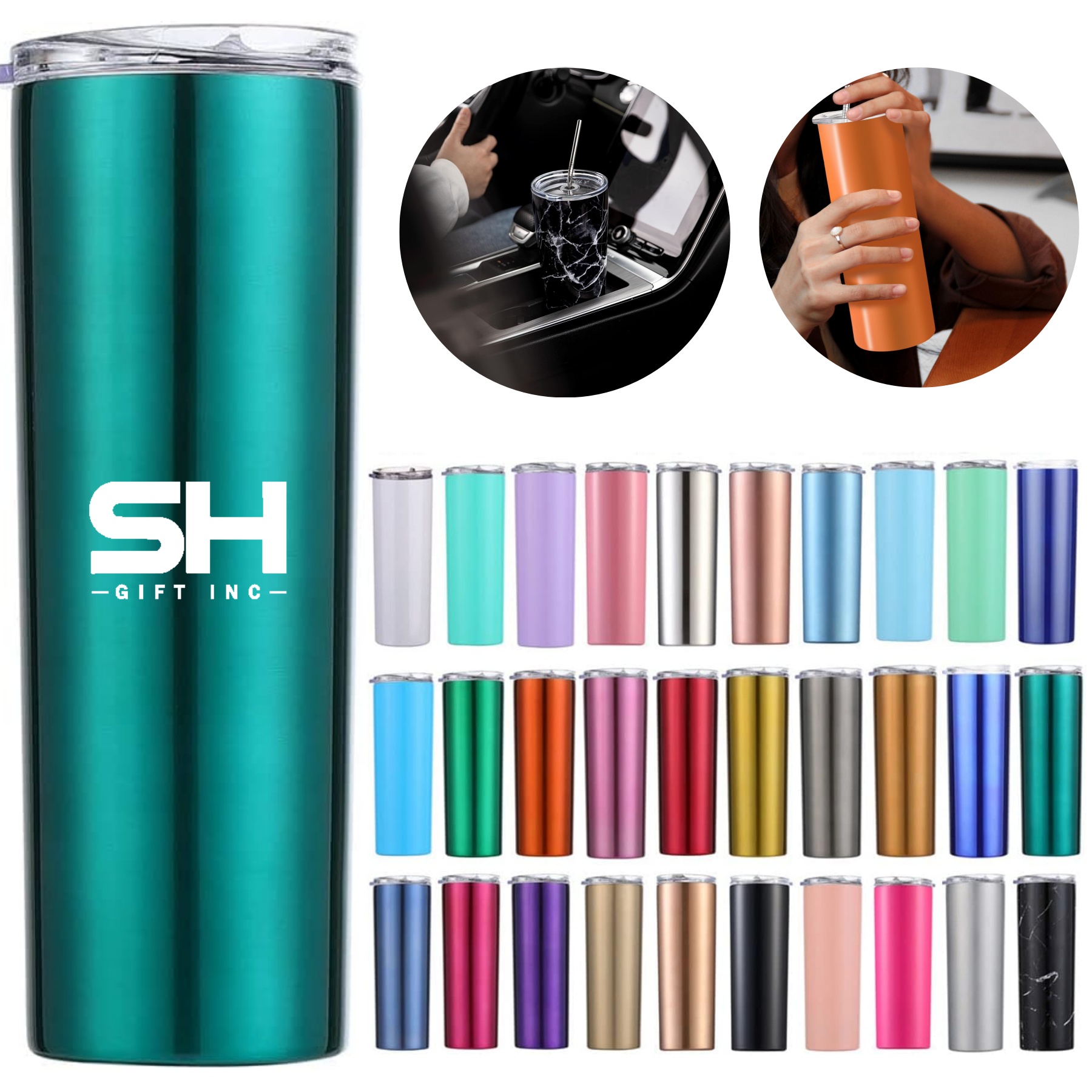 20oz Stainless Steel Skinny Insulated Tumbler with Straw