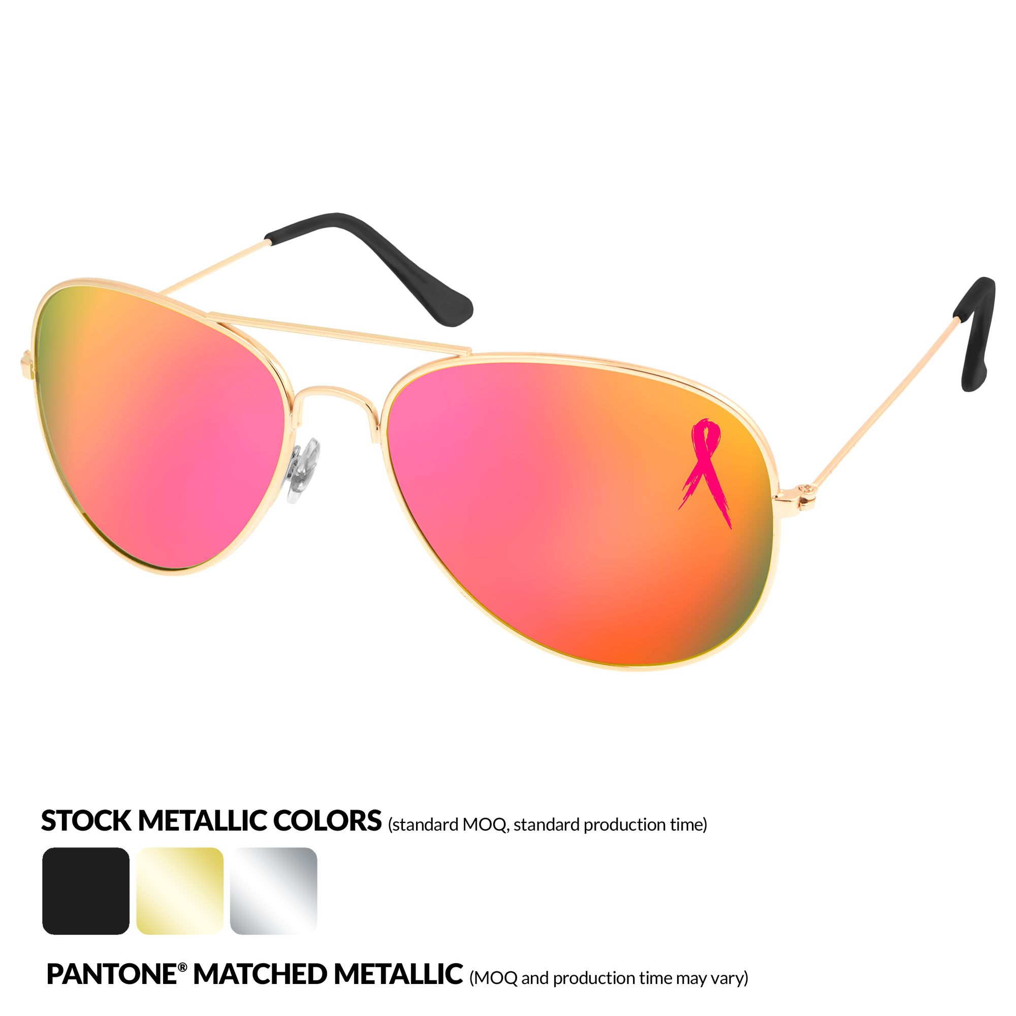 Breast Cancer Awareness Metal Aviator Mirror Sunglasses 1