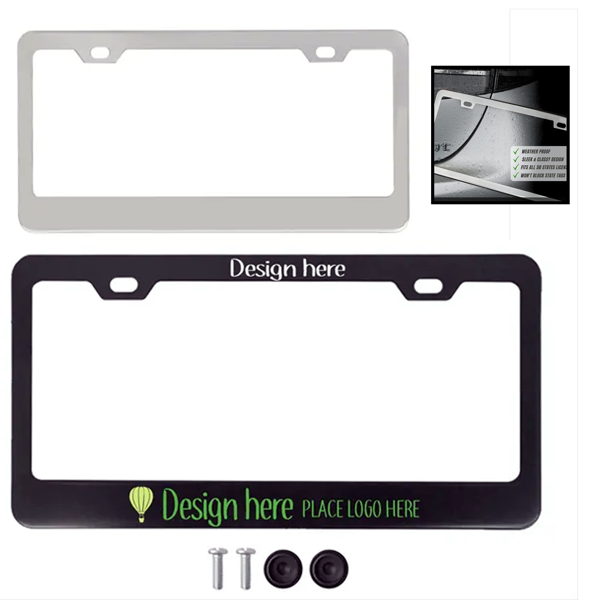 Aluminum Tag Frame for License Plates, Universal Fit 5