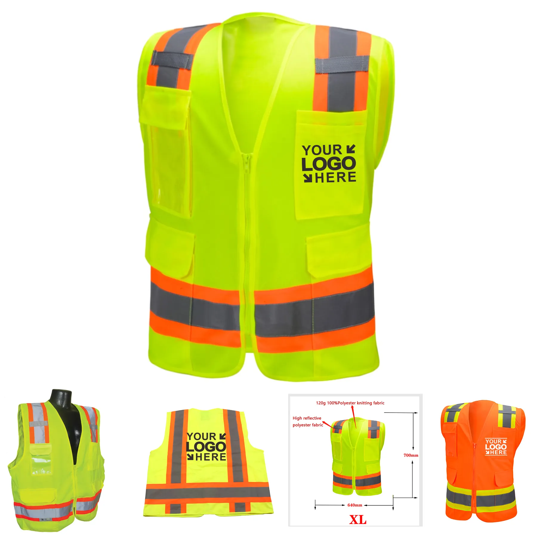MOQ 50Pcs Customize High Visibility Two-Tone Safety Vest 4