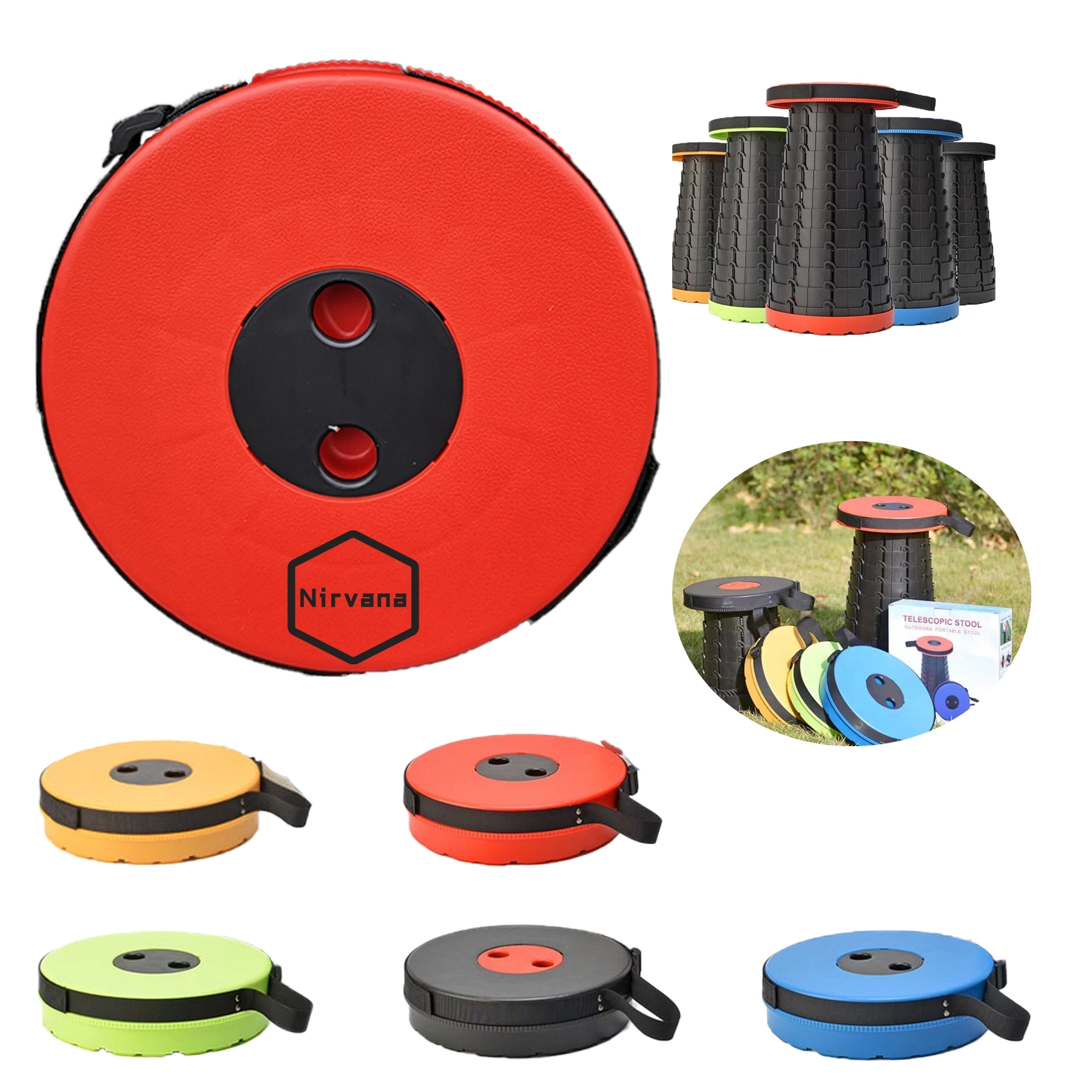 Outdoor portable telescopic folding stool