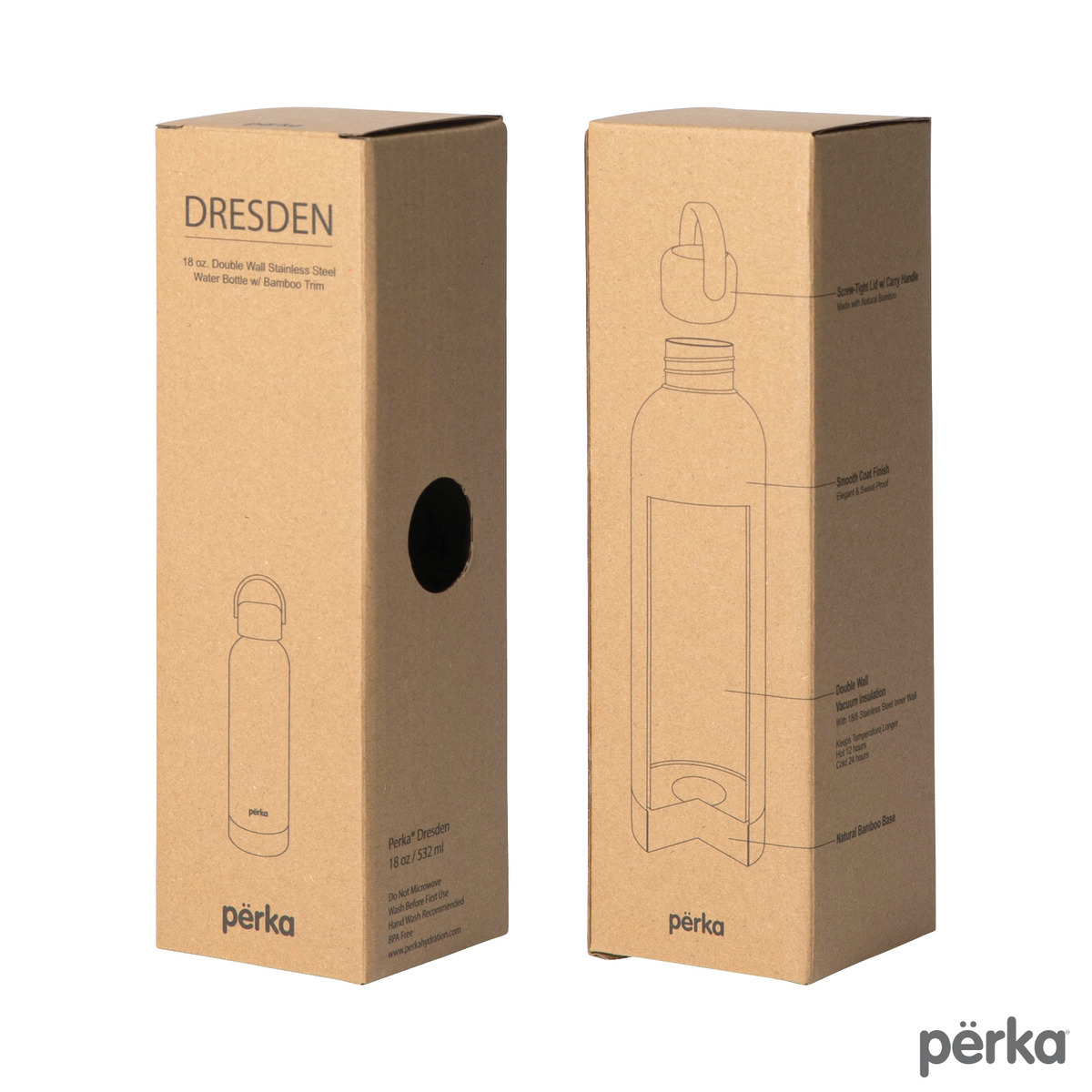 Perka Dresden 18 oz. Double Wall, Stainless Steel Water Bottle KW1521
