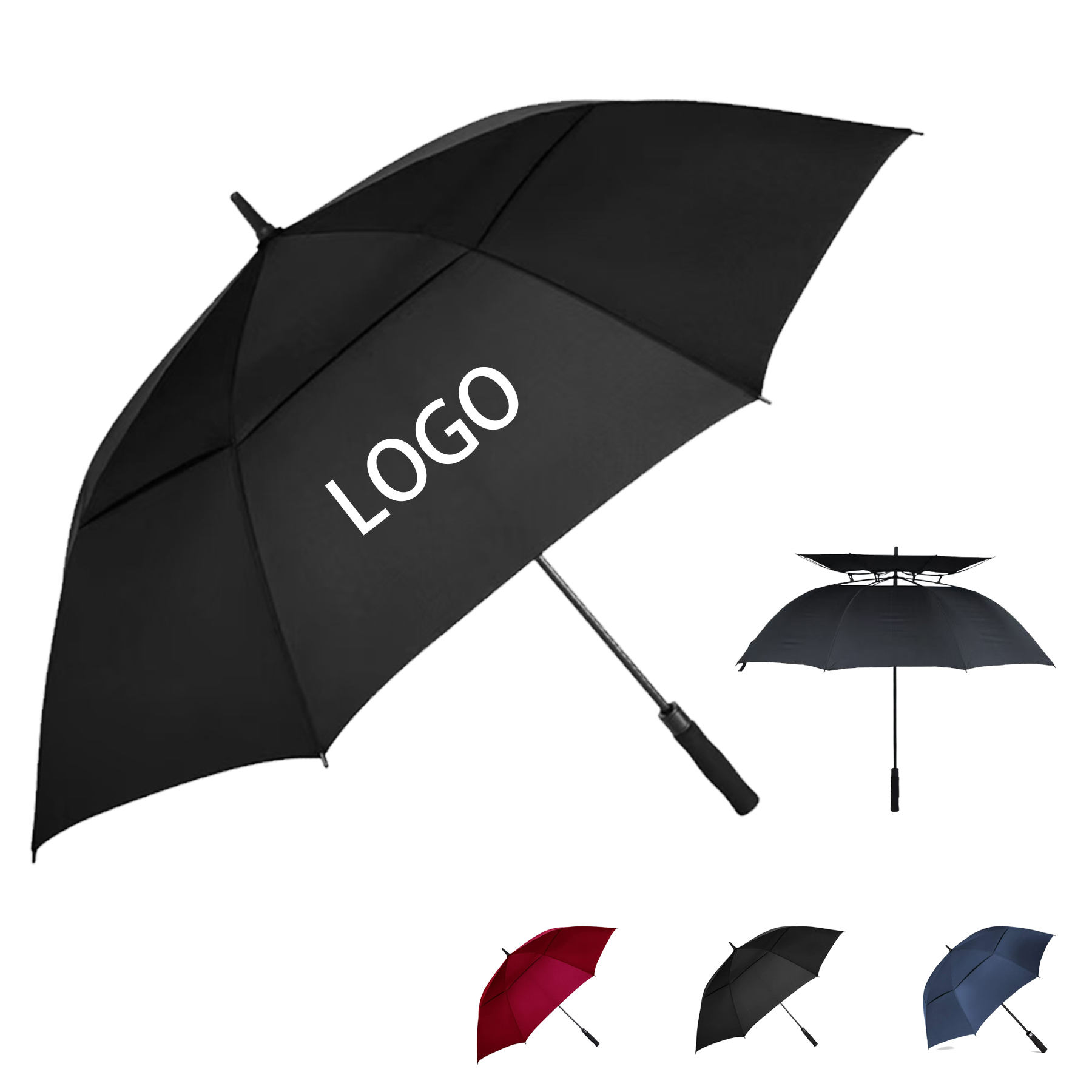 Windproof 27" Double-Canopy Fabric Golf Umbrella